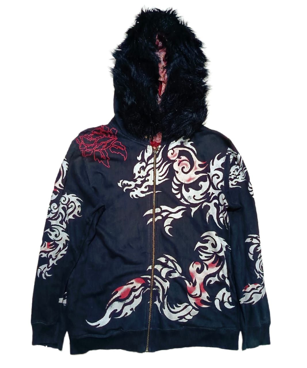 Image of If Six Was Nine Dbld -Big Dragon Japanese Fur Hoodie Lgb Ifsixwasnine Style in Black (Size XL)