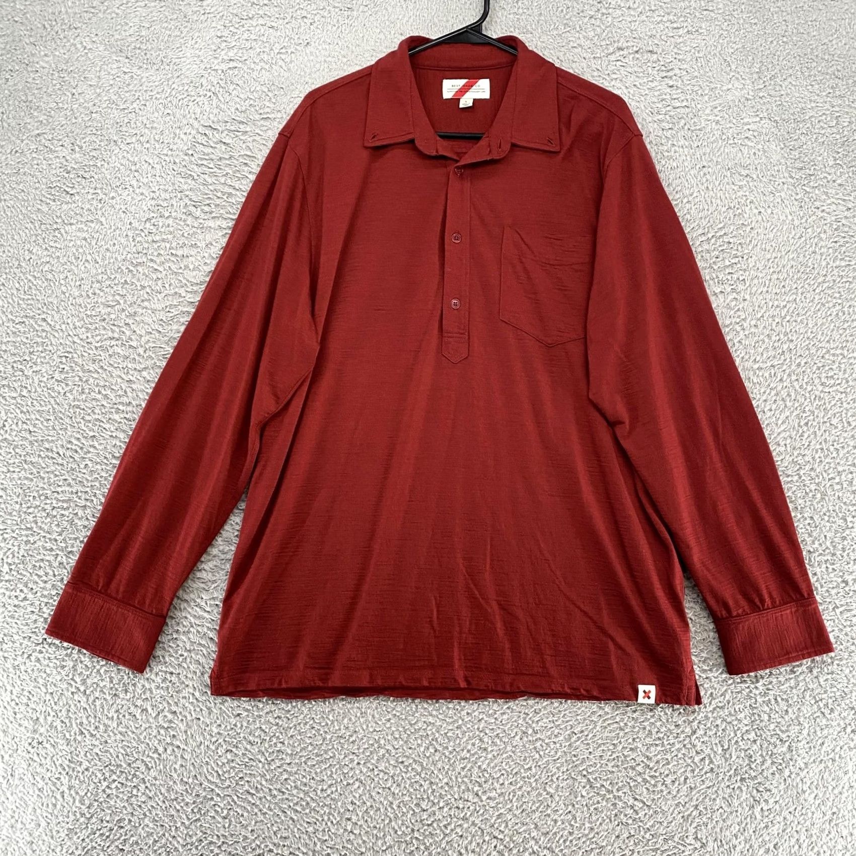 CO Best Made Co Polo Shirt Mens L Red 100% Merino Wool Jersey Knit Long Sleeve Casual Shirt Size US L / EU 52-54 / 3 - 2 Thumbnail