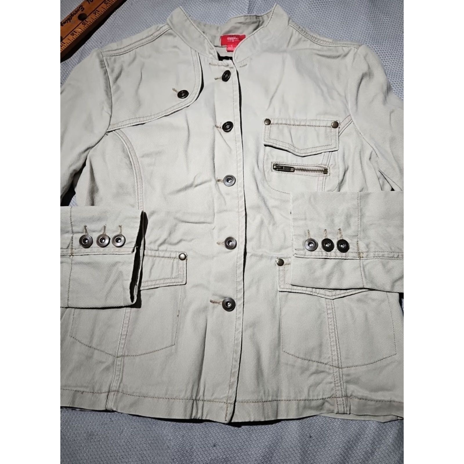 Mossimo Mossimo Jacket Womens Large Beige Military Button Pocket Casual Y2k Zip Mens Girls Womens Size L / US 10 / IT 46 - 3 Thumbnail