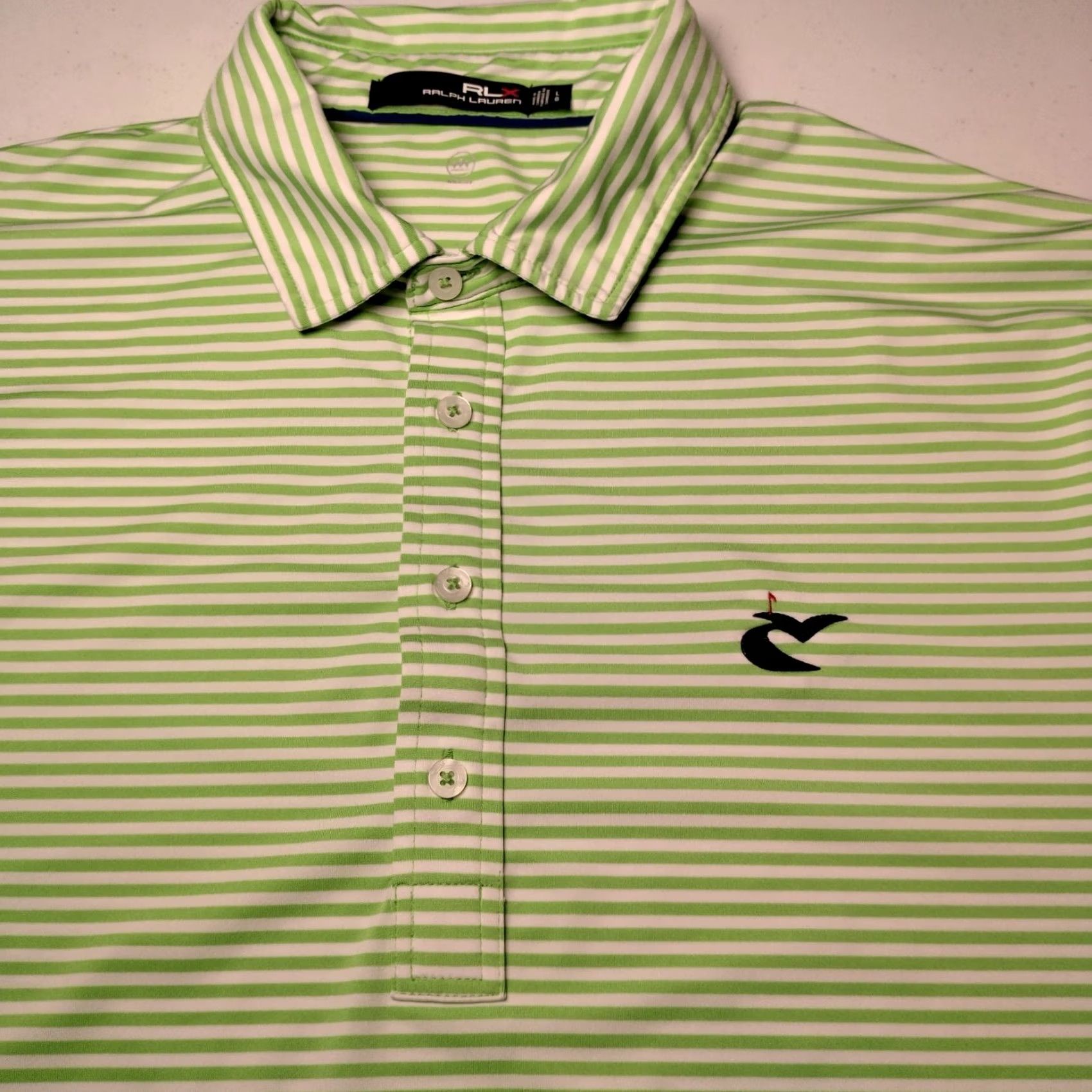 RLX Ralph Lauren Ralph Lauren RLX Polo Shirt Men L Green White Stripe Caves Valley Golf Club Embroidered Golf Polo Shirt Size US L / EU 52-54 / 3 - 2 Thumbnail