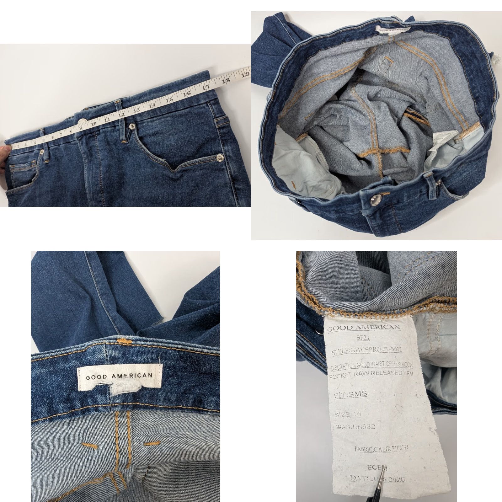 Good American Good American Jeans GWCSPR067T Size 16 Good Waist Crop Shadow Pocket Raw Hem Skinny Cropped 5-Pocket Denim Blue Cotton Blend Regular Womens Size 38" / US 16 / IT 52 - 8 Thumbnail