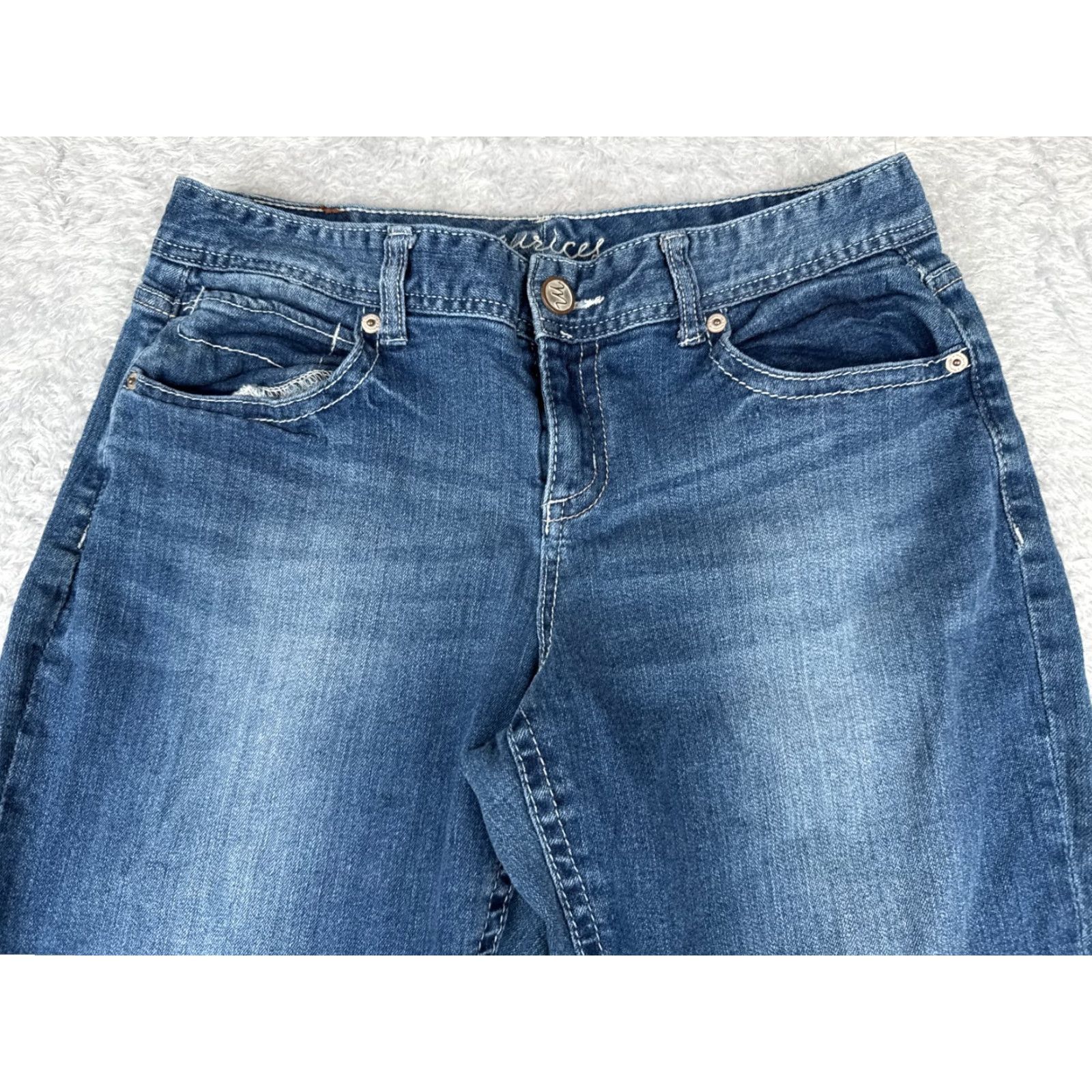 Vintage Maurices Jeans Womens 12 Blue Denim Flared Bootcut Raw Hem Embroidered 31x33 Size 34" / US 12 / IT 48 - 4 Thumbnail