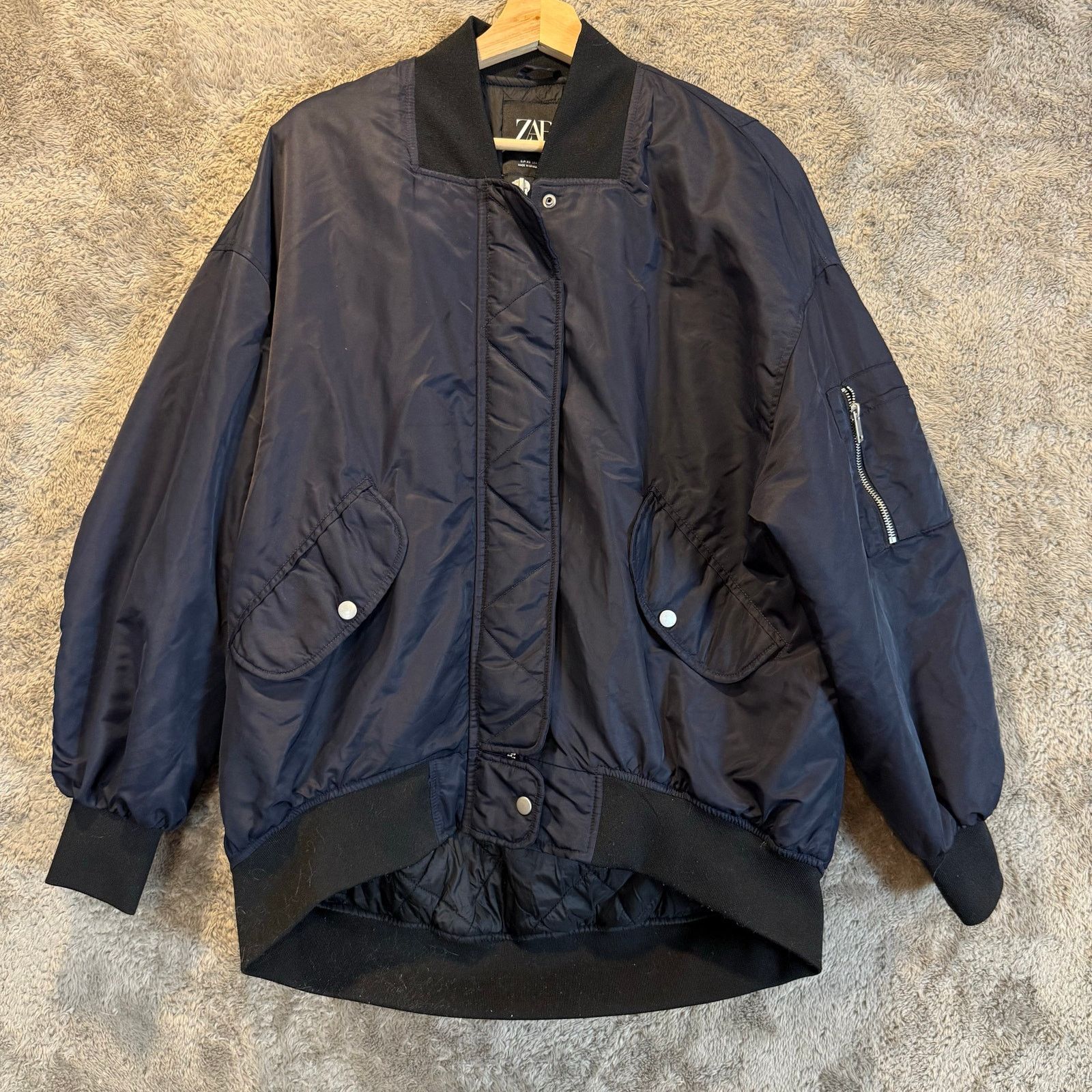 Zara Zara Oversized Bomber Jacket Raincoat Women's XS Blue Black Size XS / US 0-2 / IT 36-38 - 1 Thumbnail