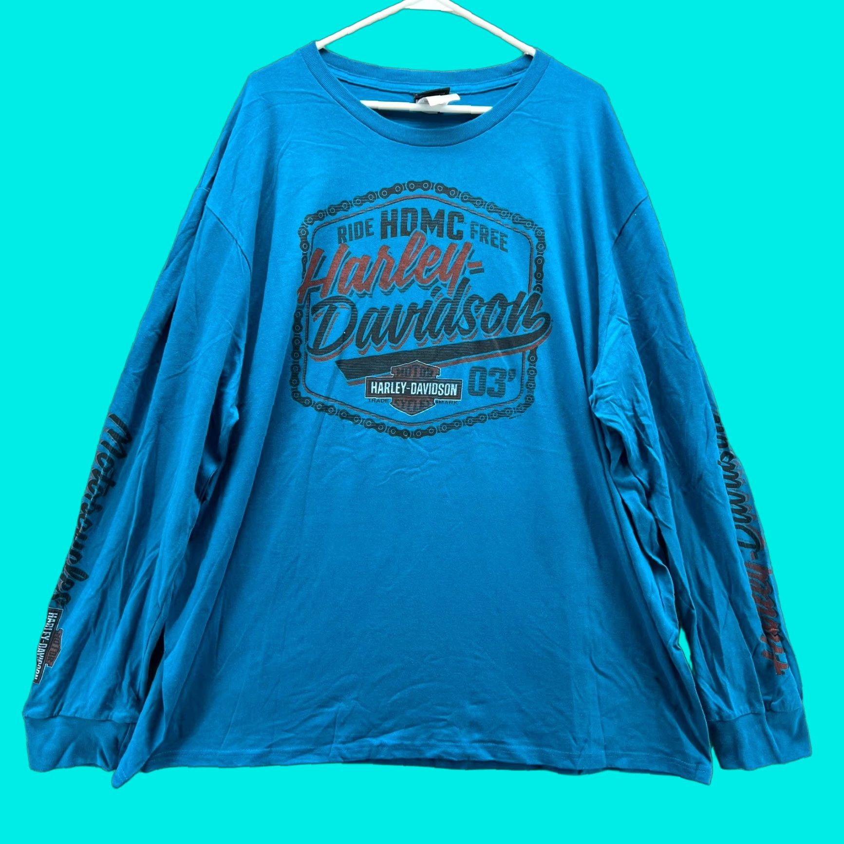 Harley Davidson Harley-Davidson Shirt Men 4XL Blue Crewneck Long Sleeve T-Shirt Motorcycle Logo Pockets Casual Regular Fit Size US XXL / EU 58 / 5 - 1 Thumbnail
