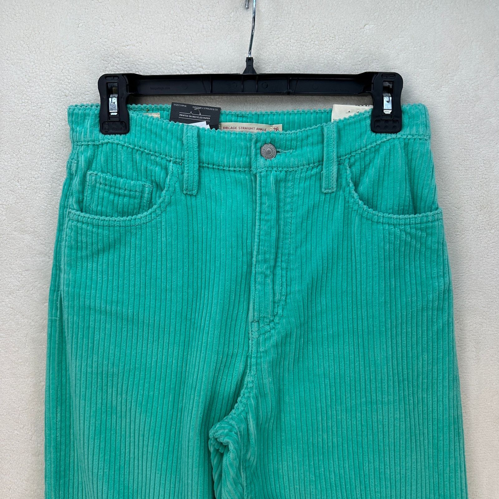 Levi's LEVI'S WOMEN'S RIBCAGE 26X27 TURQUOIS BLUE CORDUROY STRAIGHT Size 26" / US 2 / IT 38 - 2 Thumbnail