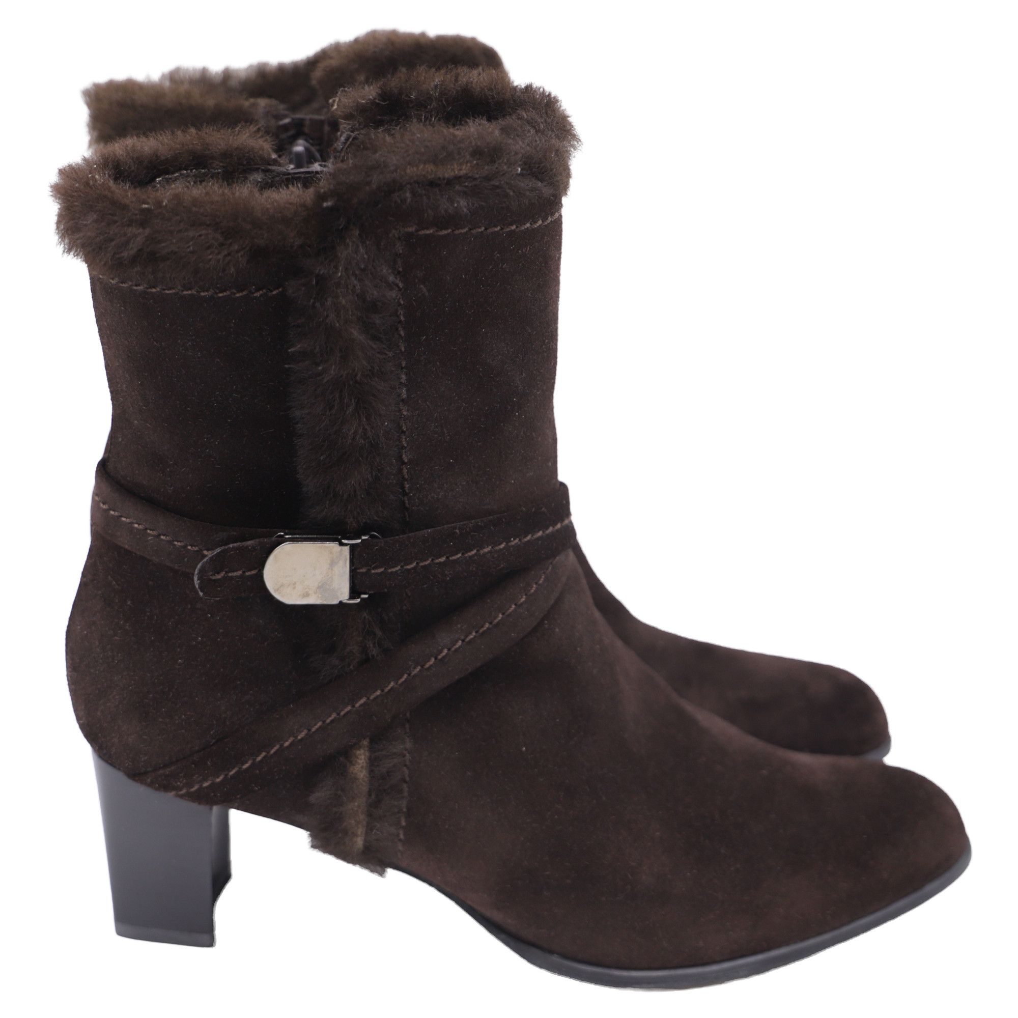 Stuart Weitzman Stuart Weitzman Fur-Lined Block-Heel Ankle Boots in Brown Su Size US 9 / IT 39 - 1 Thumbnail