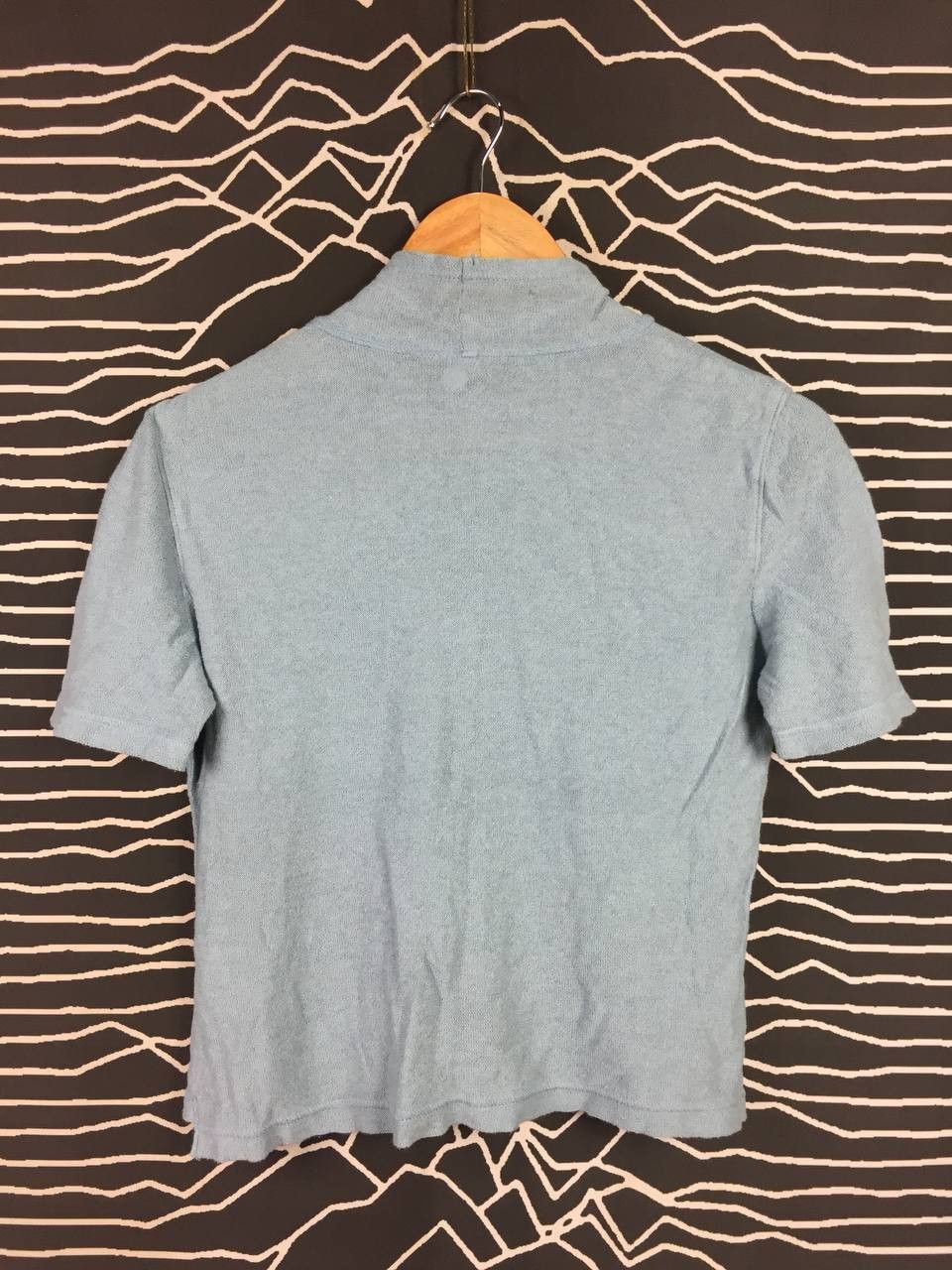 Japanese Brand Intellection Light Blue Short Sleeve Mock Neck Knit Tee Size S / US 4 / IT 40 - 7 Thumbnail