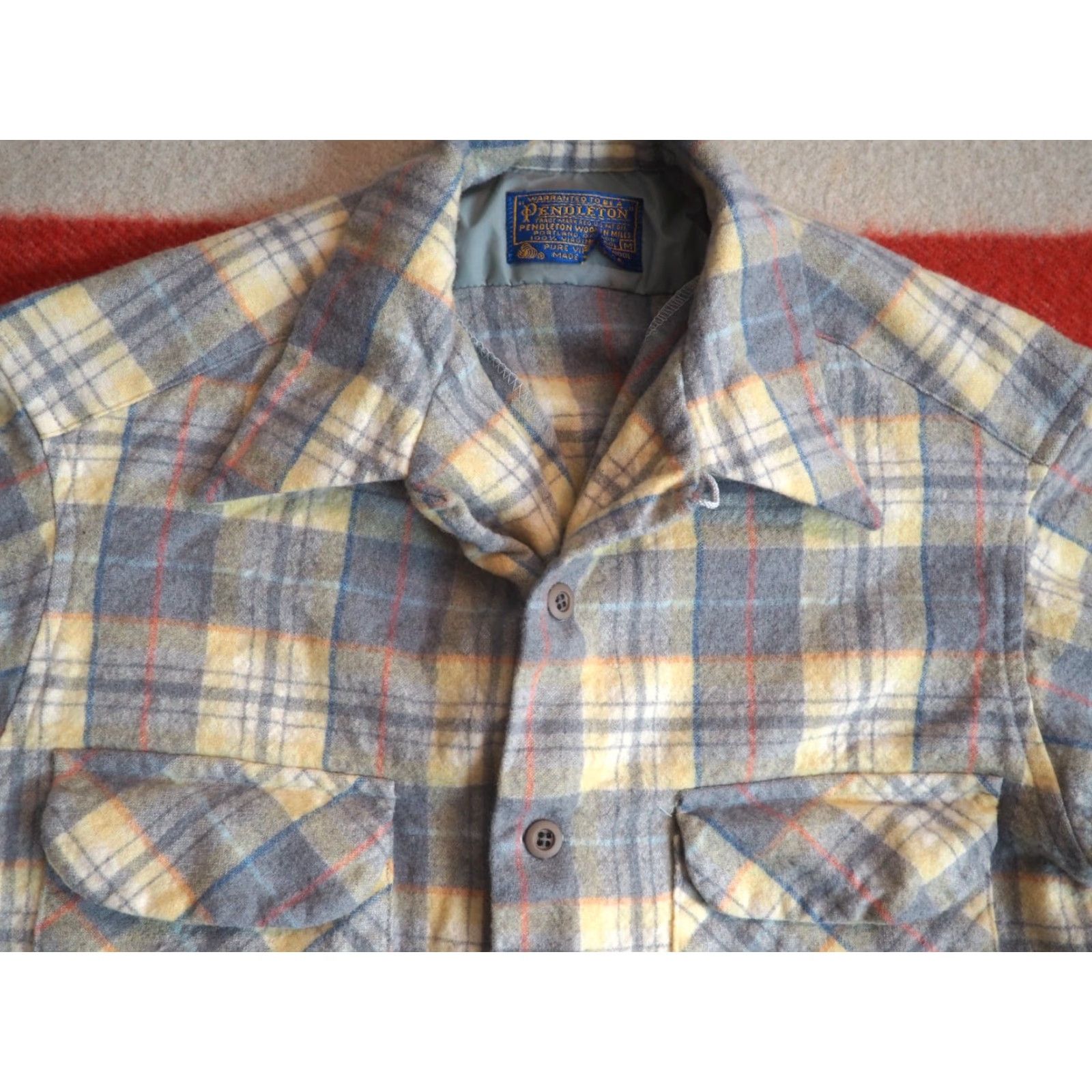 Pendleton VTG Pendleton Wool Shirt Mens S 1960s 60s Yellow Gray Loop Flap Pocket Button-Front Wool Rockabilly USA Board Shirt Size US S / EU 44-46 / 1 - 3 Thumbnail