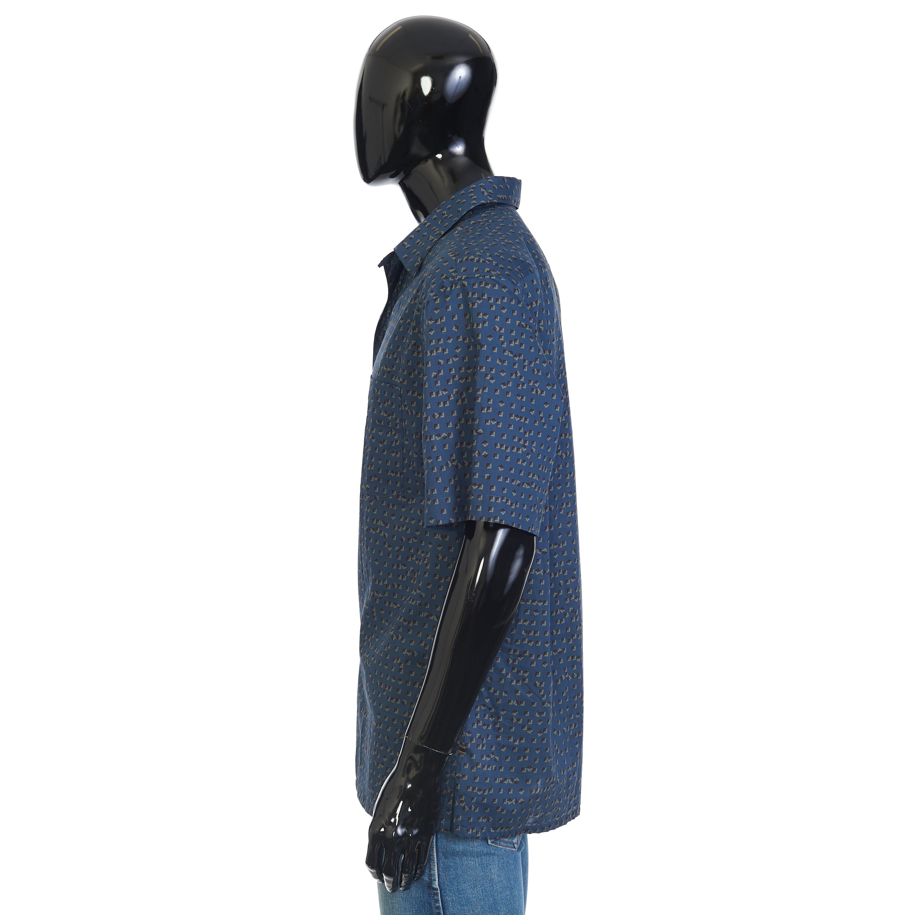 Brioni Shortsleeve Shirt In Blue With Geometric Print Size US XL / EU 56 / 4 - 3 Thumbnail