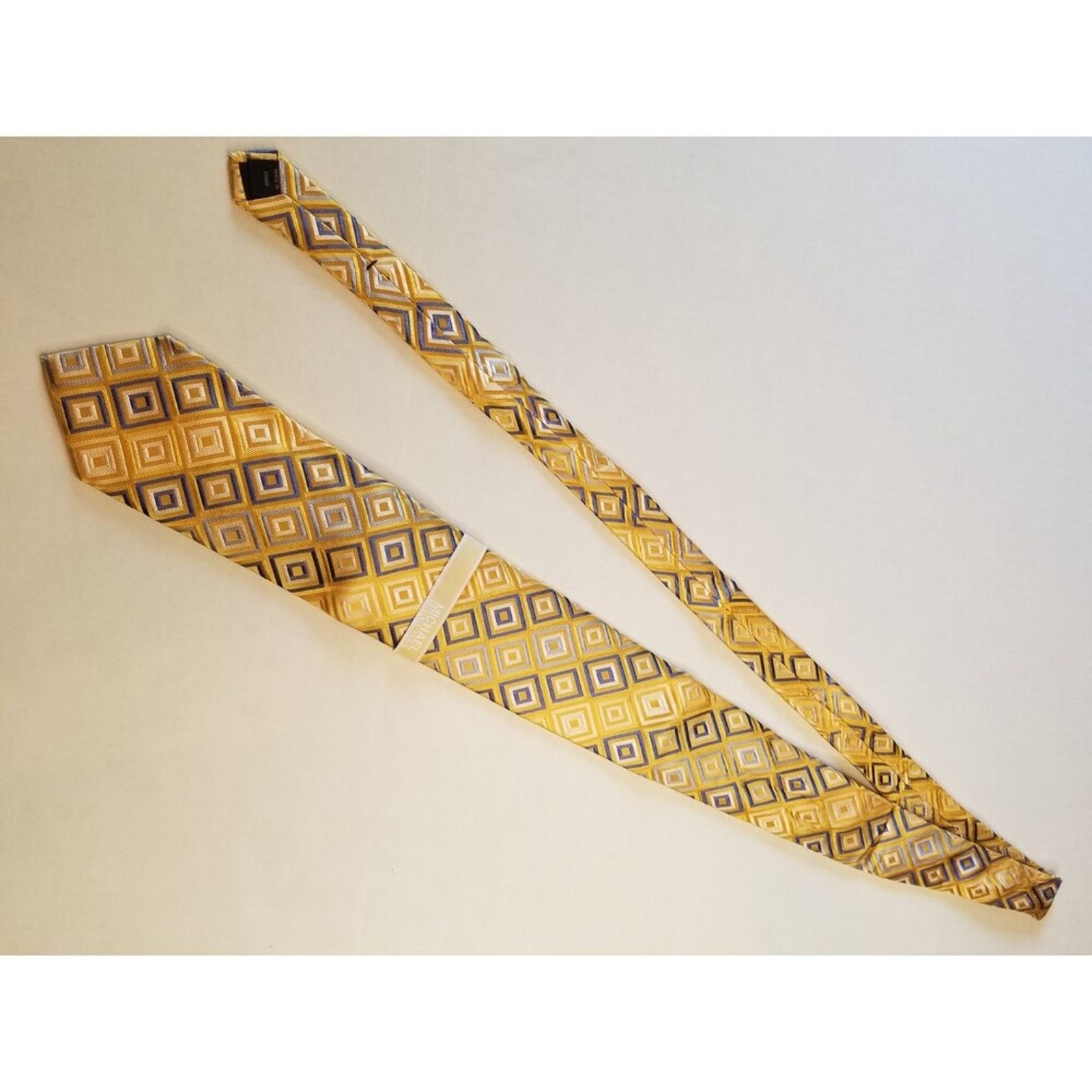 Michael Kors Michael Kors Neck Tie NWT Gold Blue Squares Diagonal Pattern Size ONE SIZE - 3 Thumbnail