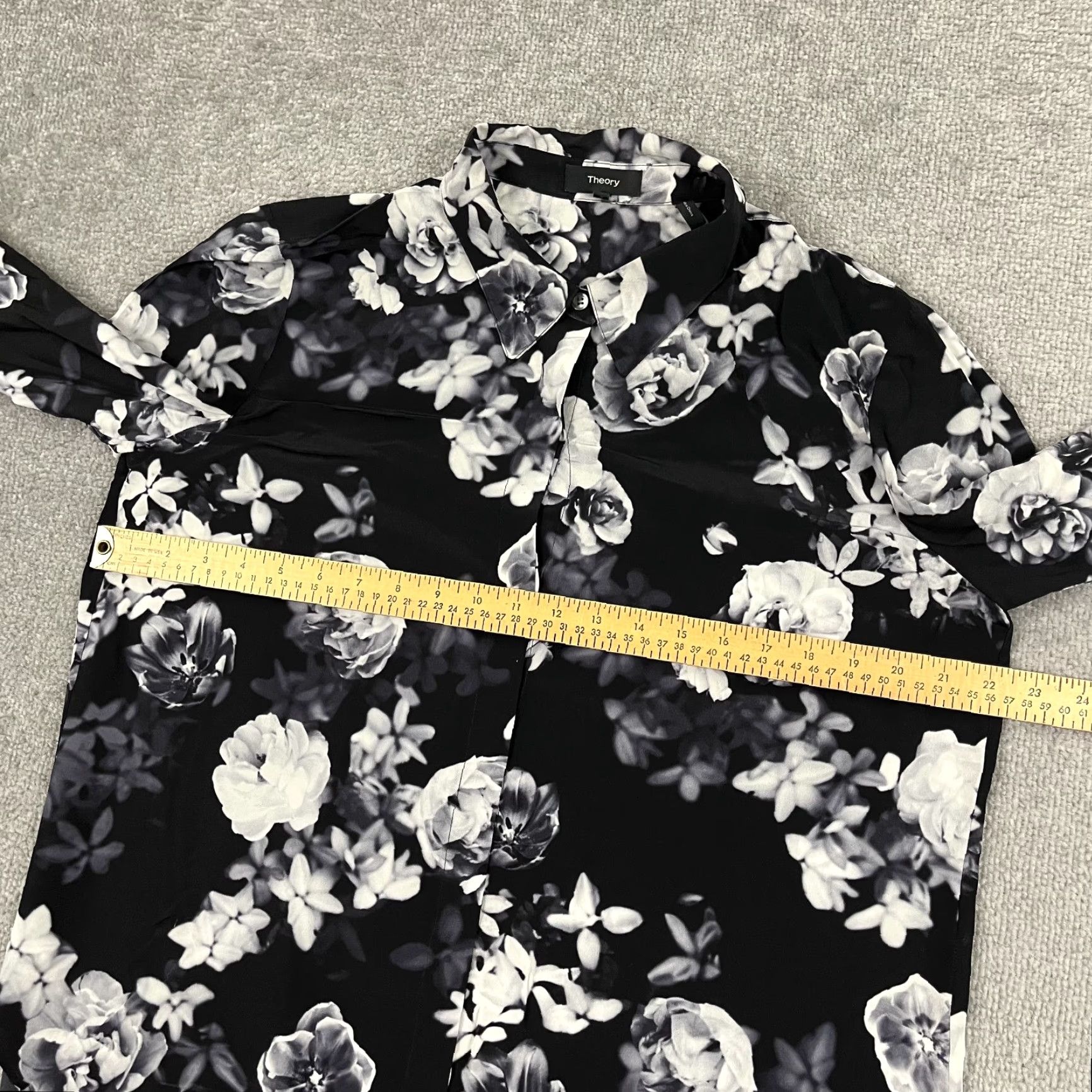 Theory Theory Black Floral Silk Sheer Button-Up Shirt Womens Large Casual Lightweight Long Sleeve Size L / US 10 / IT 46 - 6 Thumbnail