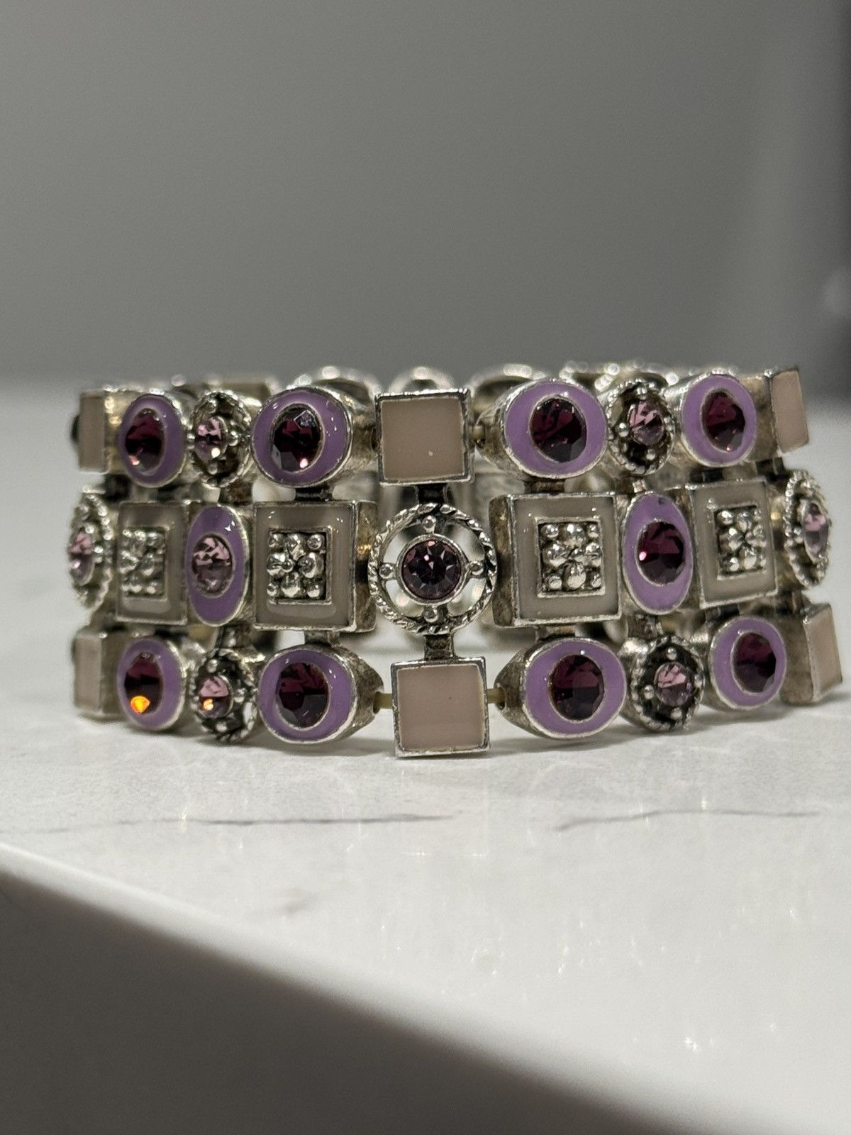 Jewelry Vintage Silver Plated Jewelry with purple enamel and stones Size ONE SIZE - 2 Thumbnail