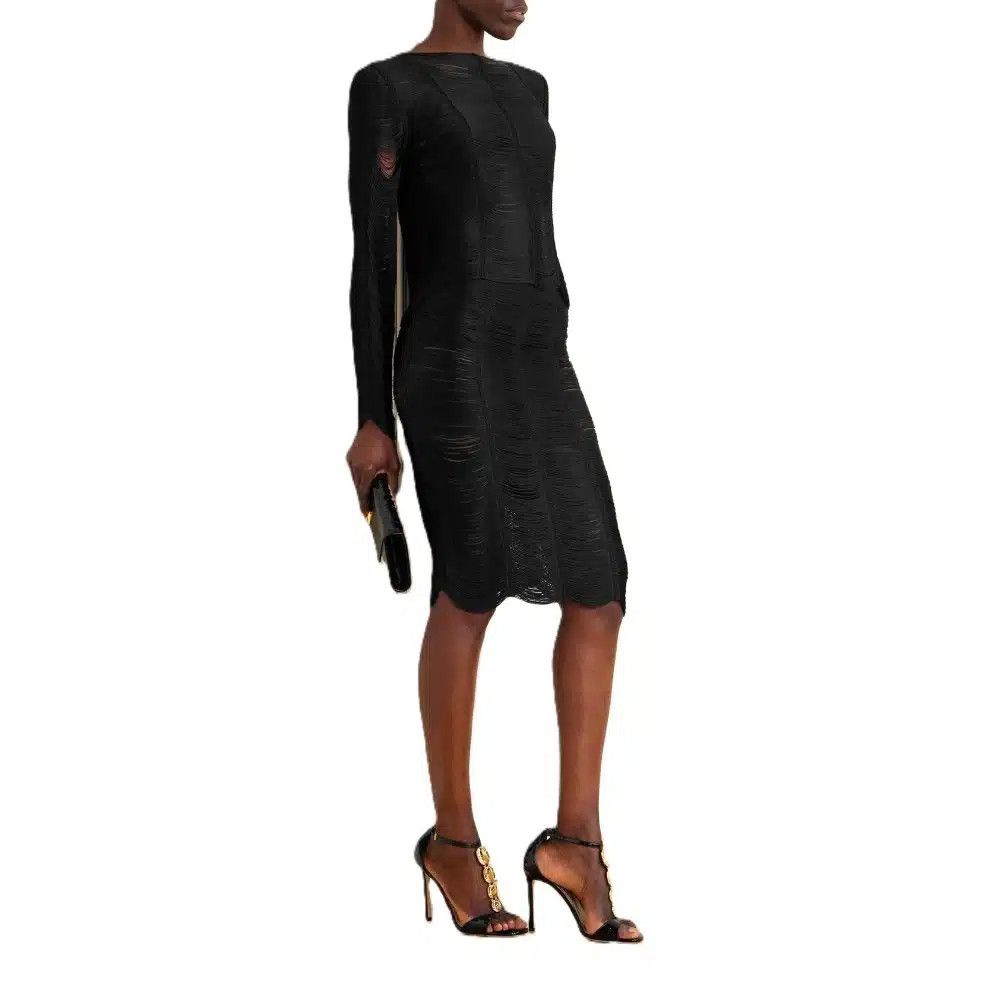 Tom Ford o1loc1c0825 TS2063 Fringed Open-knit Top in Black Size XS / US 0-2 / IT 36-38 - 3 Thumbnail