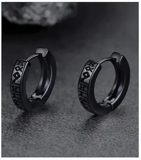 Sterling Silver Norwegian Viking Rune Hoop Earrings Size ONE SIZE - 1 Thumbnail
