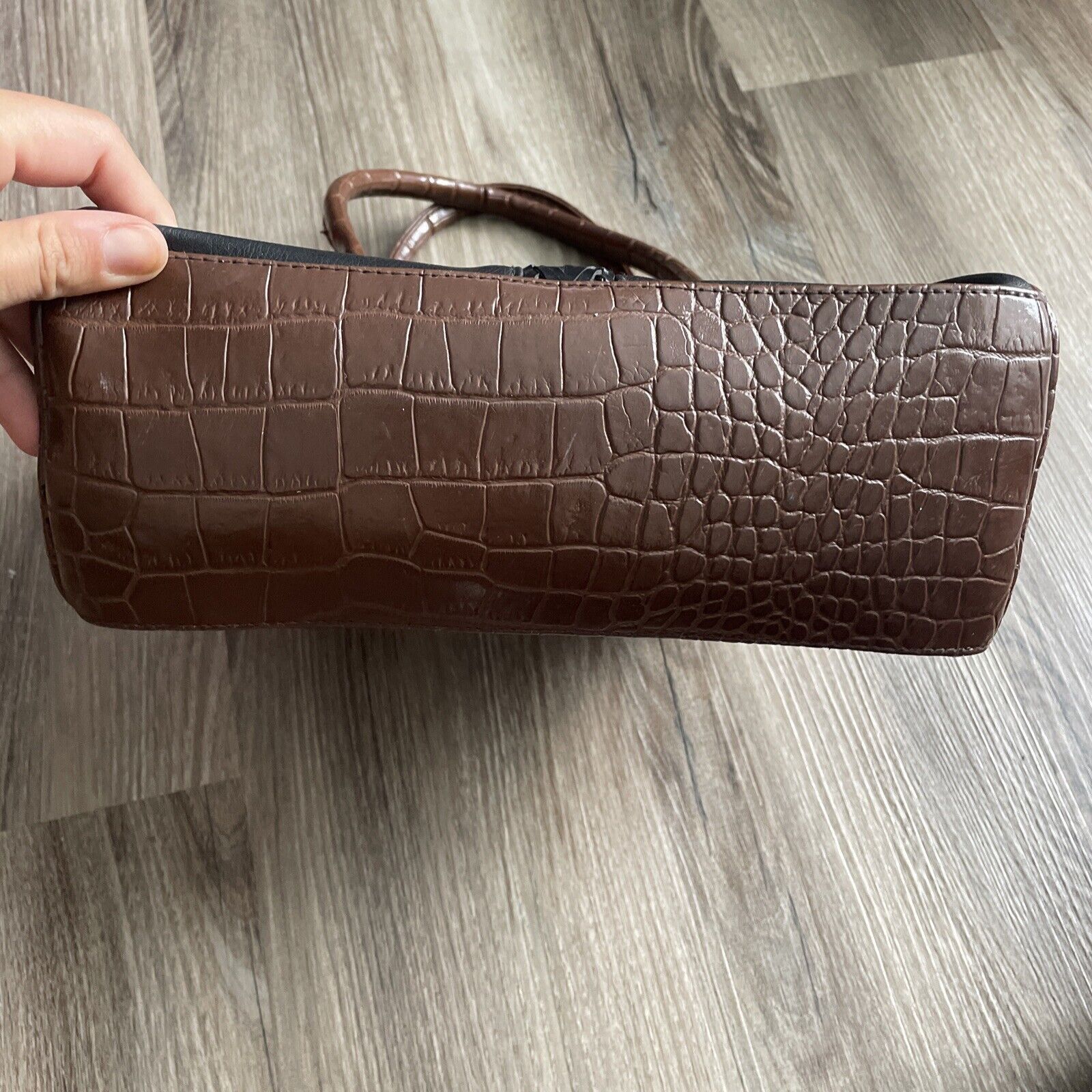 Other 90s BROWN & BLACK LEATHER SNAKE SKIN PATTERN HANDBAG Size ONE SIZE - 3 Thumbnail