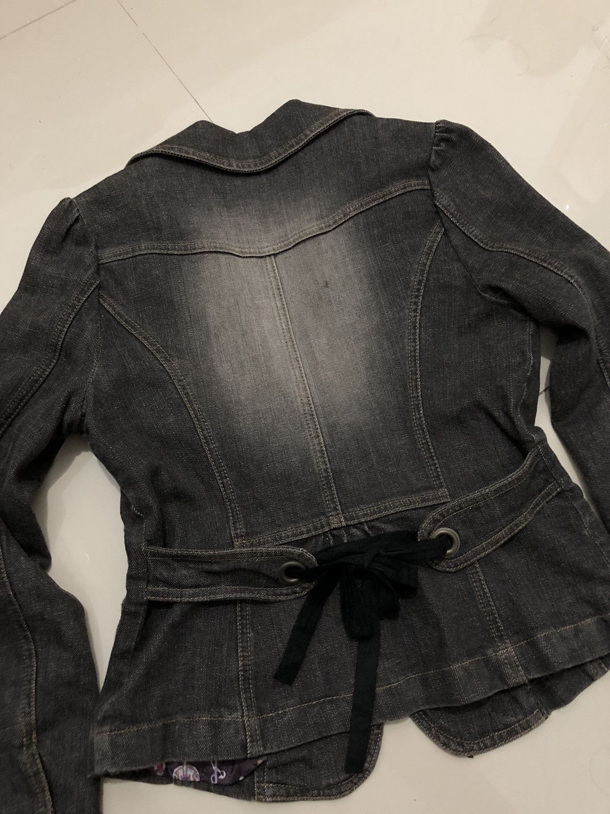 14th Addiction Vintage Black Denim Blazer Jacket with Floral Embroidery Size S / US 4 / IT 40 - 6 Thumbnail