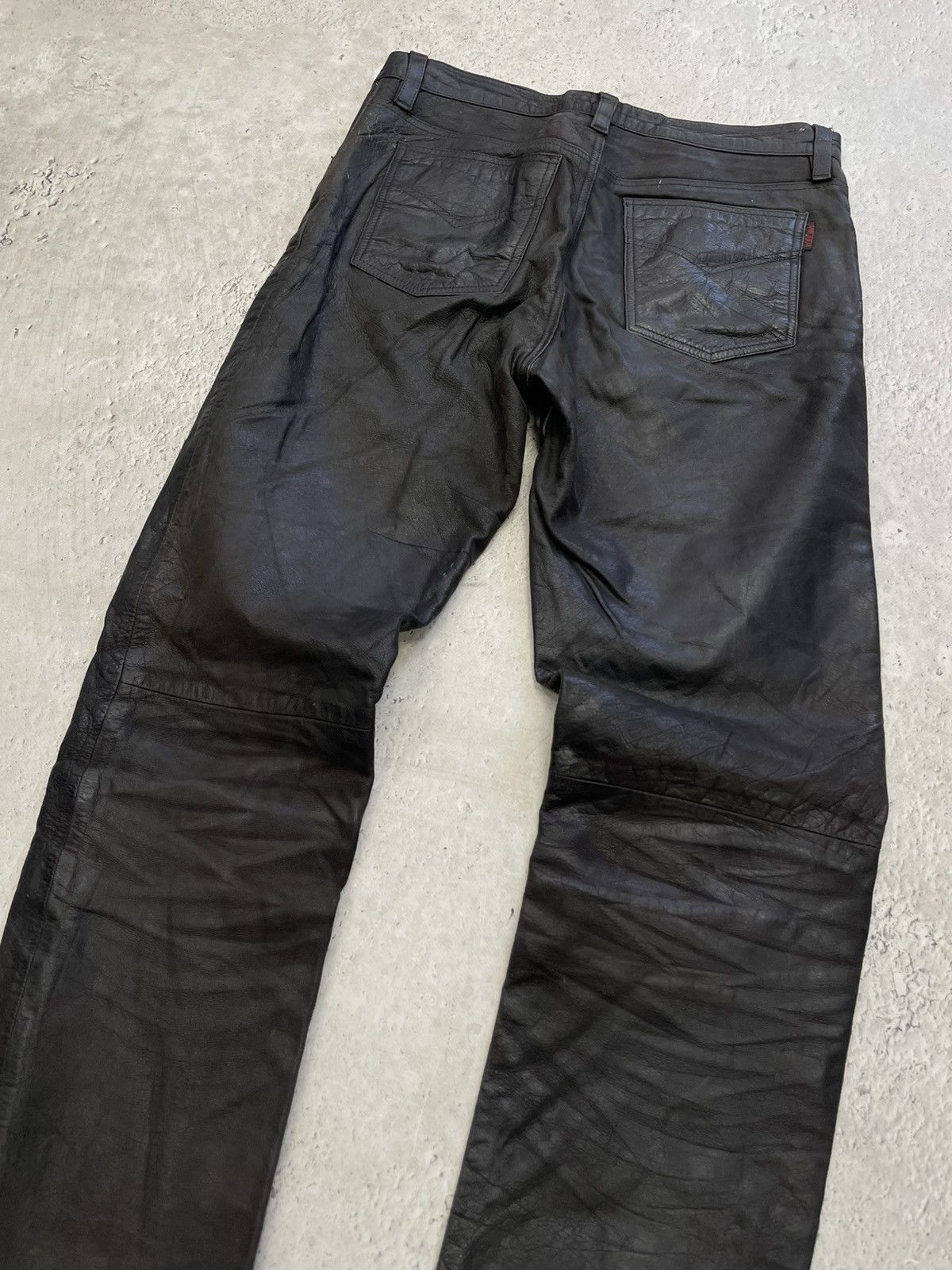 Harley Davidson Marlboro style Black Leather Pants Straight Fit Y2K Moto Size US 32 / EU 48 - 9 Thumbnail
