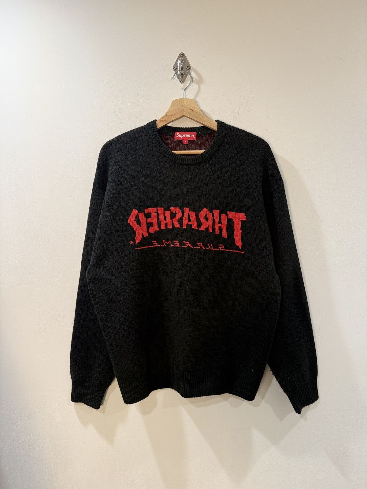 Supreme x Thrasher Knit Sweater Black Red Logo