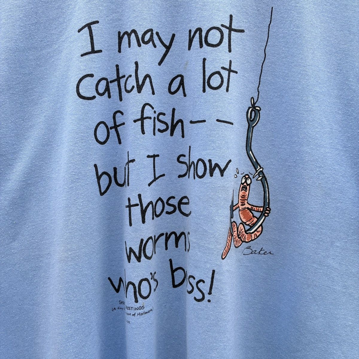 Vintage Fishing Angler Show The Worm Whos Boss Shoebox Cartoon Shirt Size US XL / EU 56 / 4 - 6 Thumbnail