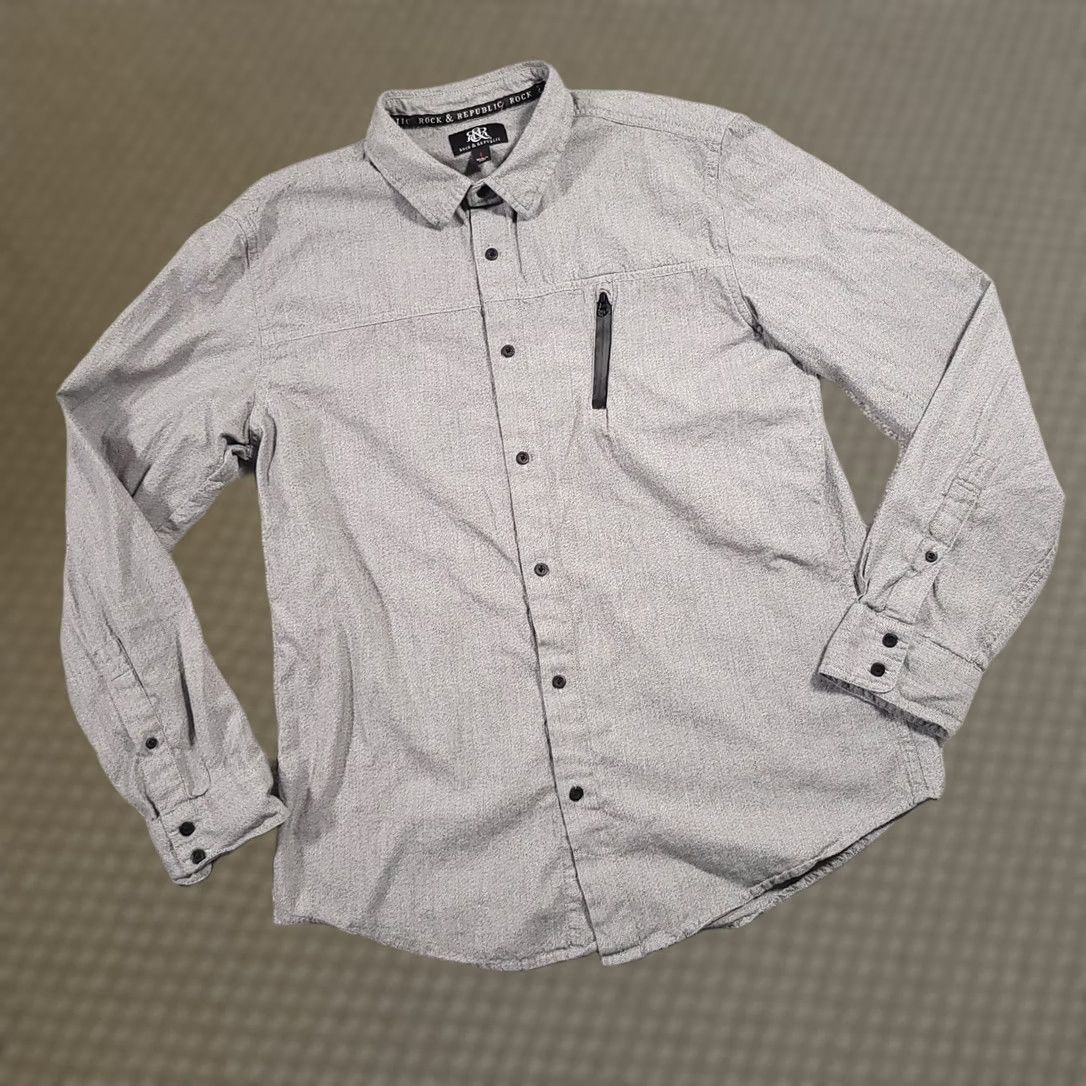 Vintage Rock & Republic Shirt Mens Large Gray Zip Pocket Long Sleeve Button Up Size US L / EU 52-54 / 3 - 1 Thumbnail