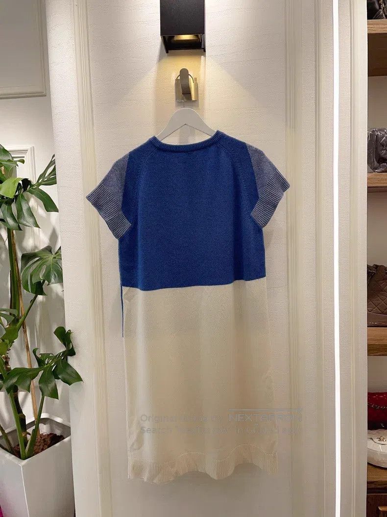 Hermes Hermes Blue and white knitted cashmere long sweater dress Size XS / US 0-2 / IT 36-38 - 2 Thumbnail