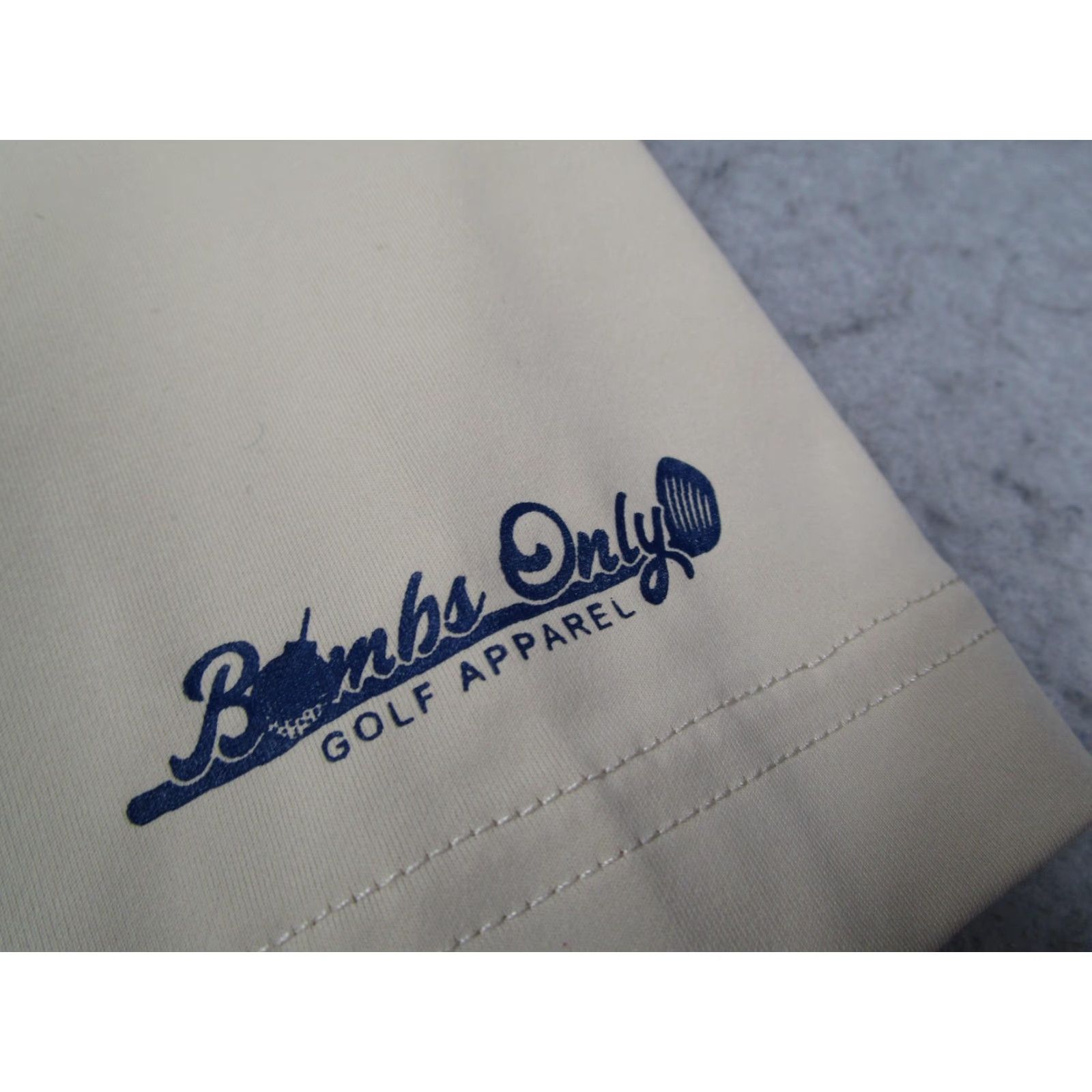 Vintage Bombs Only Polo Shirt Mens Small Beige Blue Wave Collar Stretch Size US S / EU 44-46 / 1 - 4 Thumbnail
