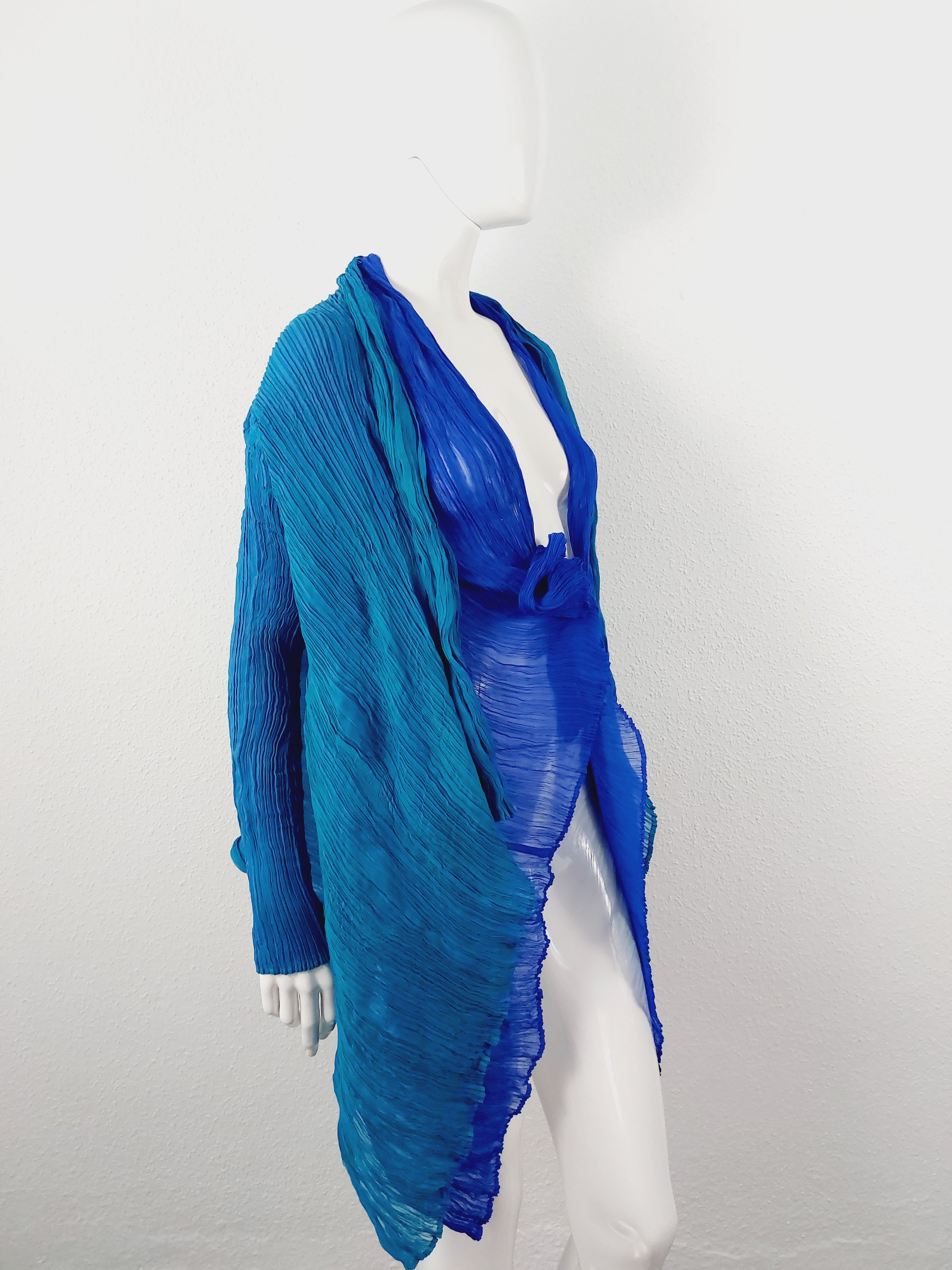 Issey Miyake Issey Miyake Féte Fete Bicolor Blue Turquoise Jacket Blazer Size ONE SIZE - 2 Thumbnail