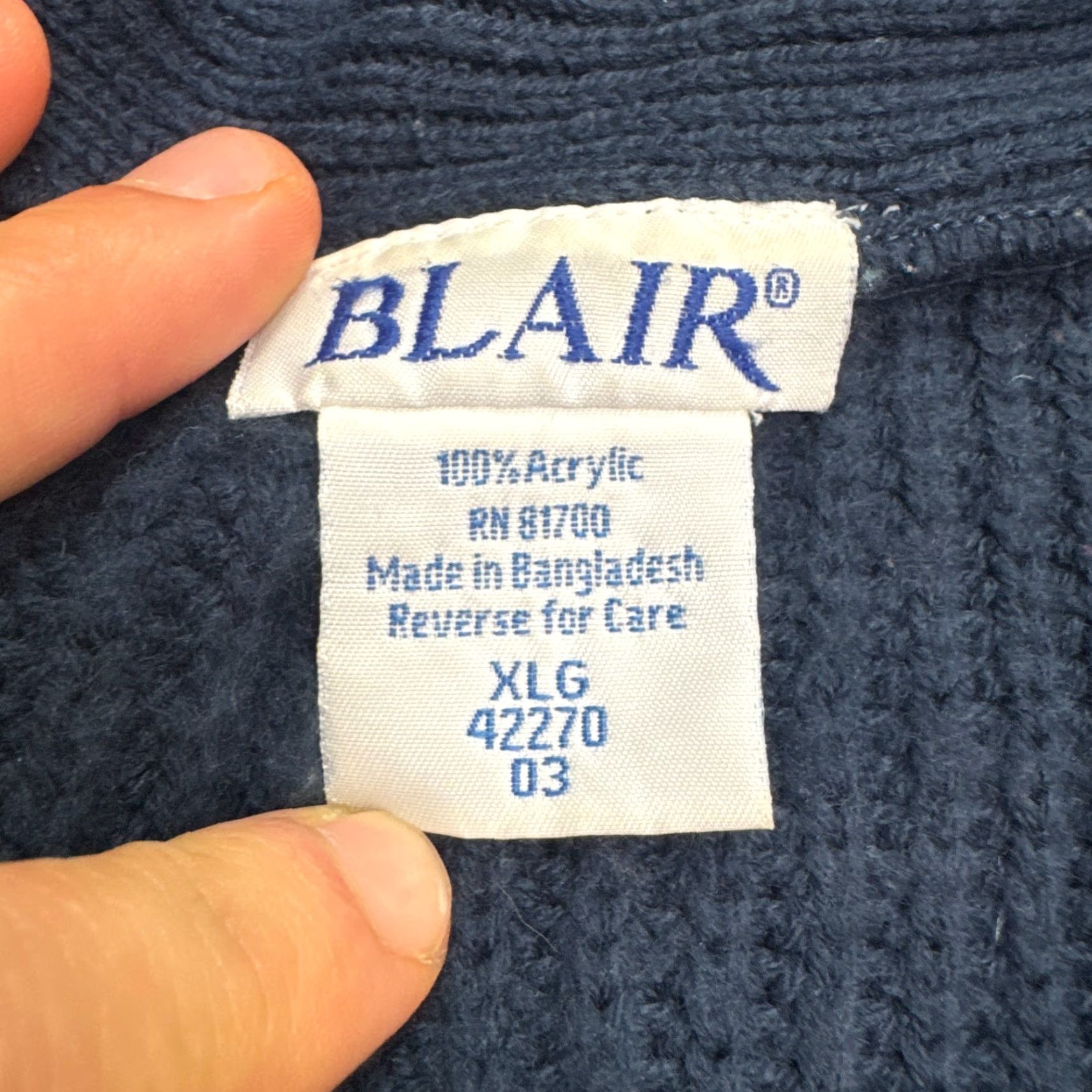 Blair Blair Cardigan Sweater Women XL Blue Knit V-Neck Long Sleeve Waffle-Knit Button Up Autumn, Winter, Fall Classic 90s Y2K Vintage Style Mens? Size XL / US 12-14 / IT 48-50 - 6 Thumbnail