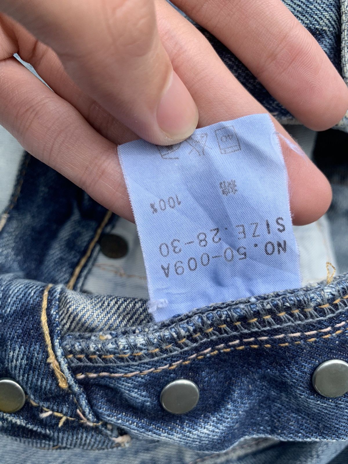 Jean × OMNIGOD × Vintage OMNIGOD JAPANESE BUTTON FLY SELVEDGE DISTRESSED DENIM🎌 Size US 28 / EU 44 - 20 Thumbnail
