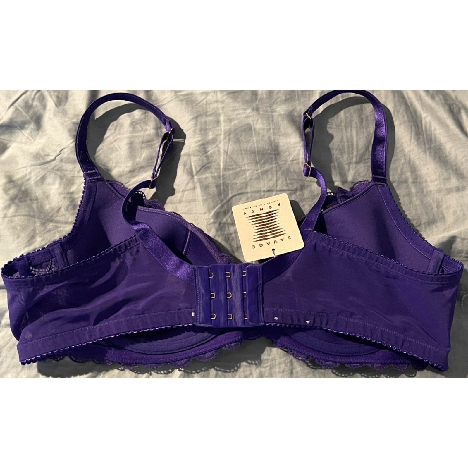 Vintage Savage X Fenty Bra 40D Women Balconette Iridescent Purple Moon Theme Lace Underwired Modern Fashion Size ONE SIZE - 4 Thumbnail