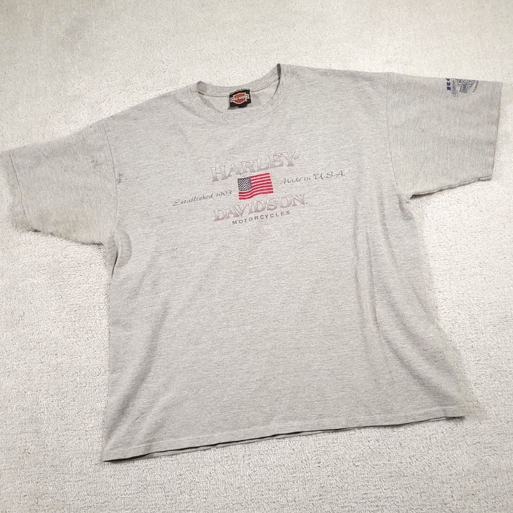 Harley Davidson VINTAGE Harley-Davidson USA Made Flag T Shirt Mens XL Heavy Knit Motorcycle Grunge Shirt Mens XL Black/Gray Size US XL / EU 56 / 4 - 2 Thumbnail
