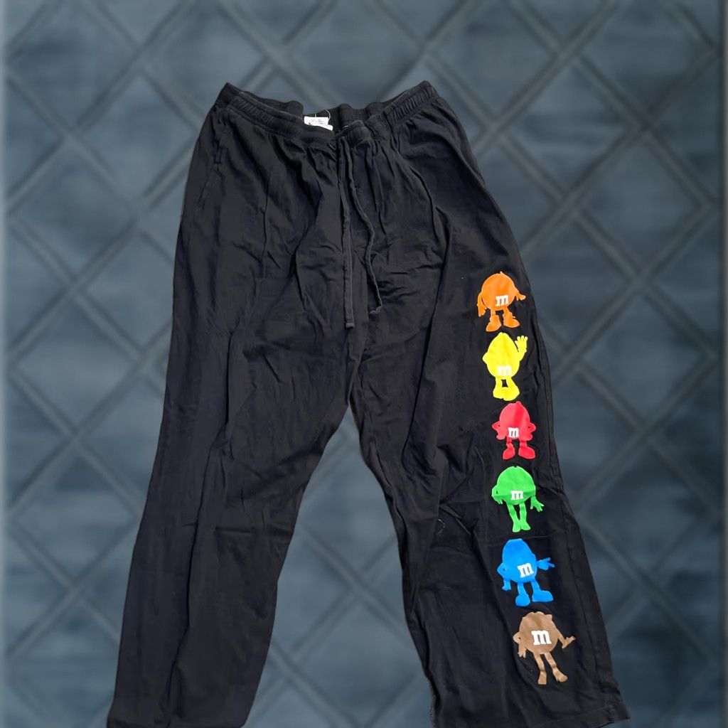Vintage M&M Lounge Pants Black Graphic Print Drawstring Waist Mens XL Size US 36 / EU 52 - 1 Thumbnail