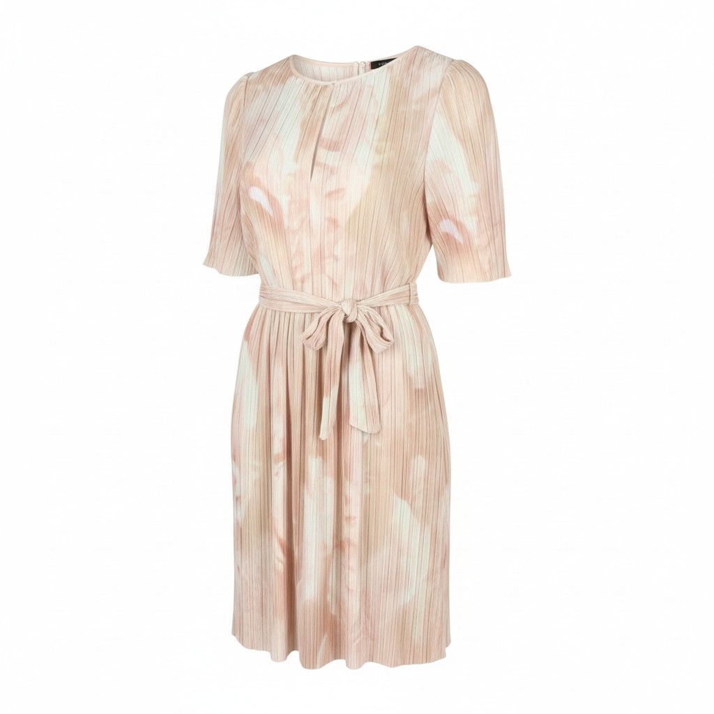 MAX&Co. L Light Pink Textured Belted Short Sleeve Dress 88797 Size L / US 10 / IT 46 - 1 Thumbnail
