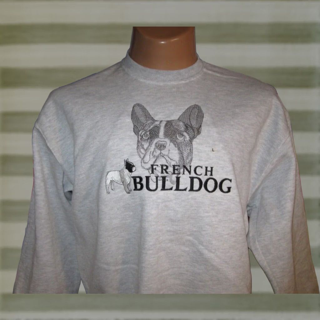 Jerzees FRENCH BULLDOG Jerzees Sweatshirt Unisex Adults M Gray Embroidered Dog Theme Pullover Regular Fit Casual Long Sleeve Measurements 21" Chest 25" Length Size M / US 6-8 / IT 42-44 - 1 Thumbnail