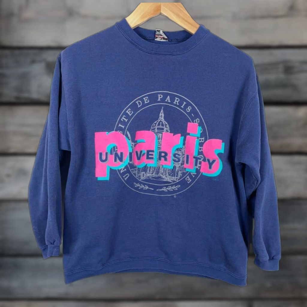 Vintage VINTAGE University Paris Sweatshirt Adult Medium Dark Blue Boxy Fit France Size US M / EU 48-50 / 2 - 1 Thumbnail