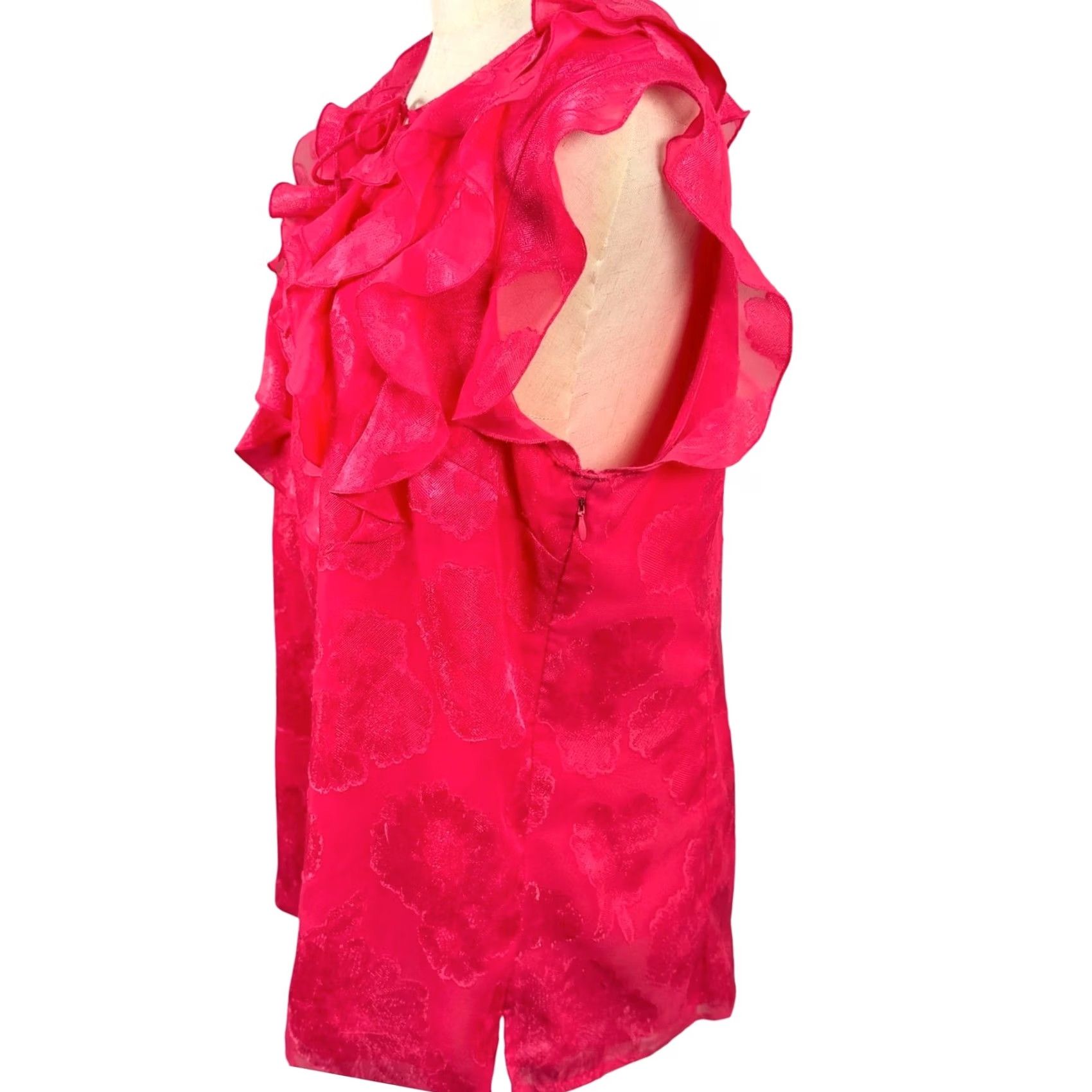 Vintage Attention Blouse Sleeveless Pink Floral Burnout Ruffle Keyhole Tie GUC Women XL Party Cocktail Casual Summer Spring Boutique Size XL / US 12-14 / IT 48-50 - 2 Thumbnail