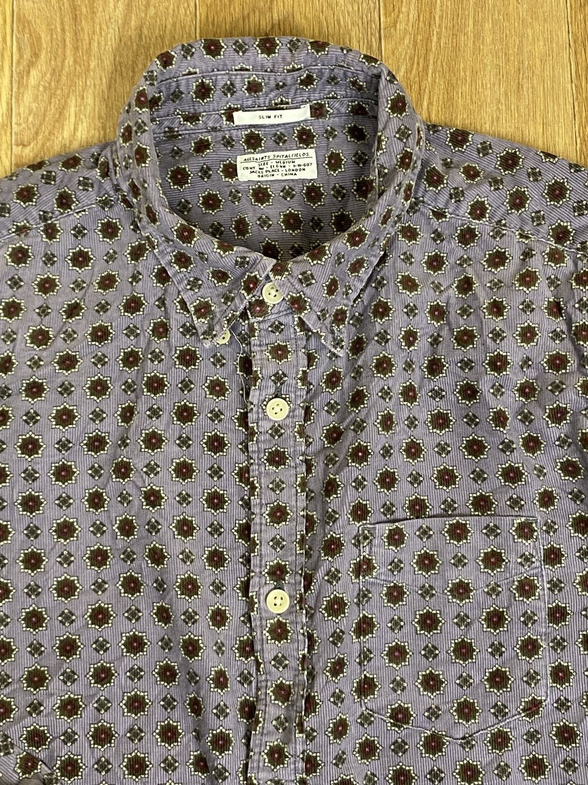 Allsaints Allsaints Purple Corduroy Pattern Button Shirt Size: M Size US M / EU 48-50 / 2 - 2 Thumbnail