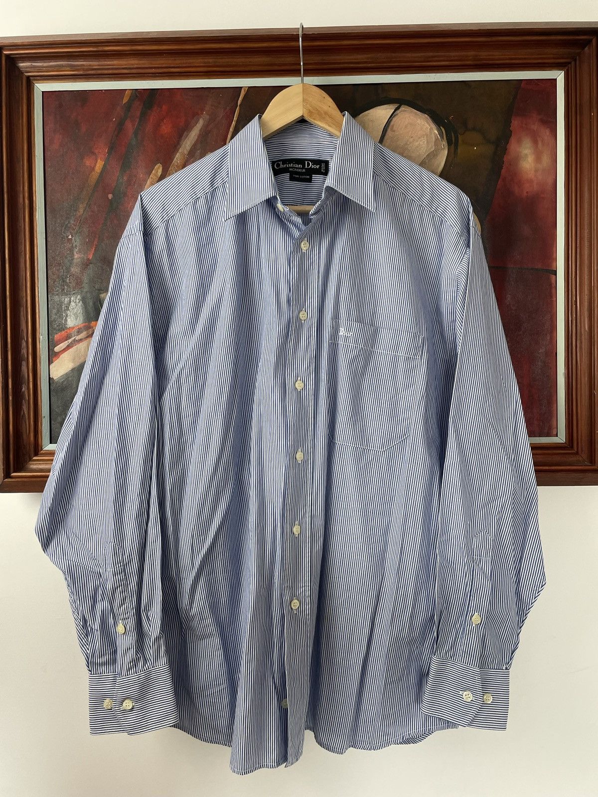 image of Dior Vintage Button Up Striped Shirt Casual Luxury Hype in White Light Blue, Men's (Size Medium)