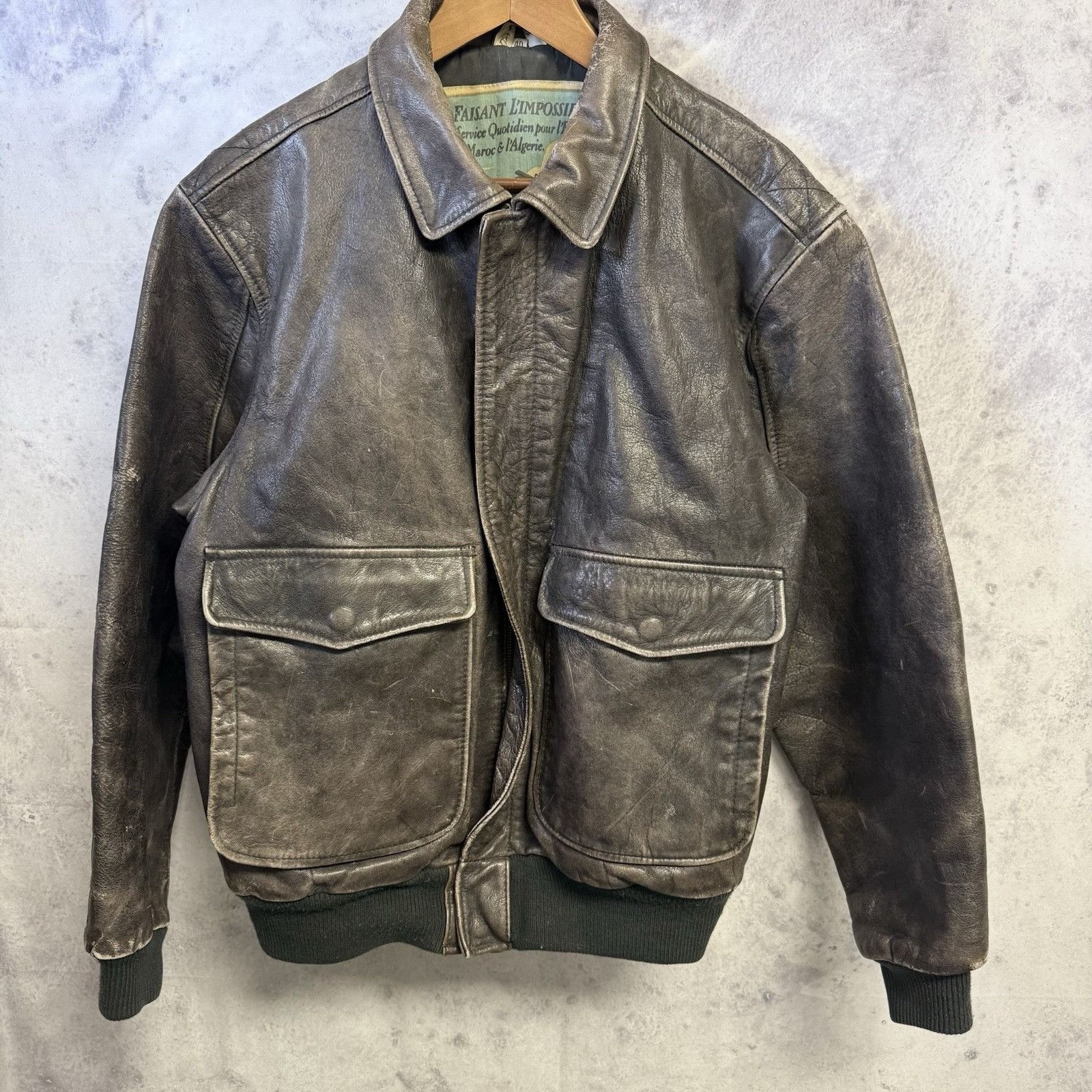 Aeropostale Vintage Aeropostale Jacket Men 40 Brown Leather Flight Compa Size US M / EU 48-50 / 2 - 1 Thumbnail