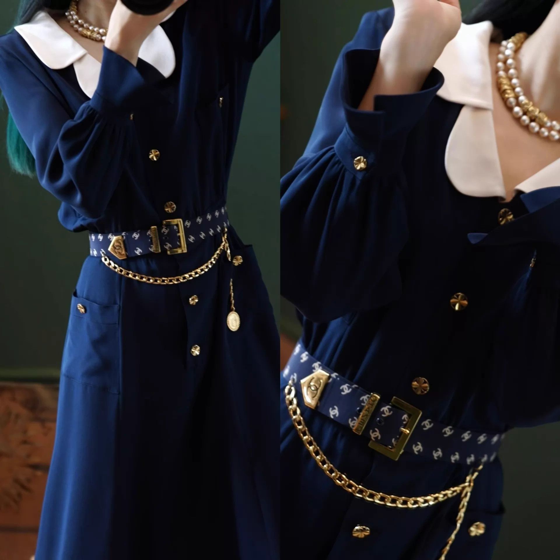 Chanel Chanel Vintage Navy Blue All-Over CC Logo Belt 75/30 SM Size ONE SIZE - 9 Thumbnail