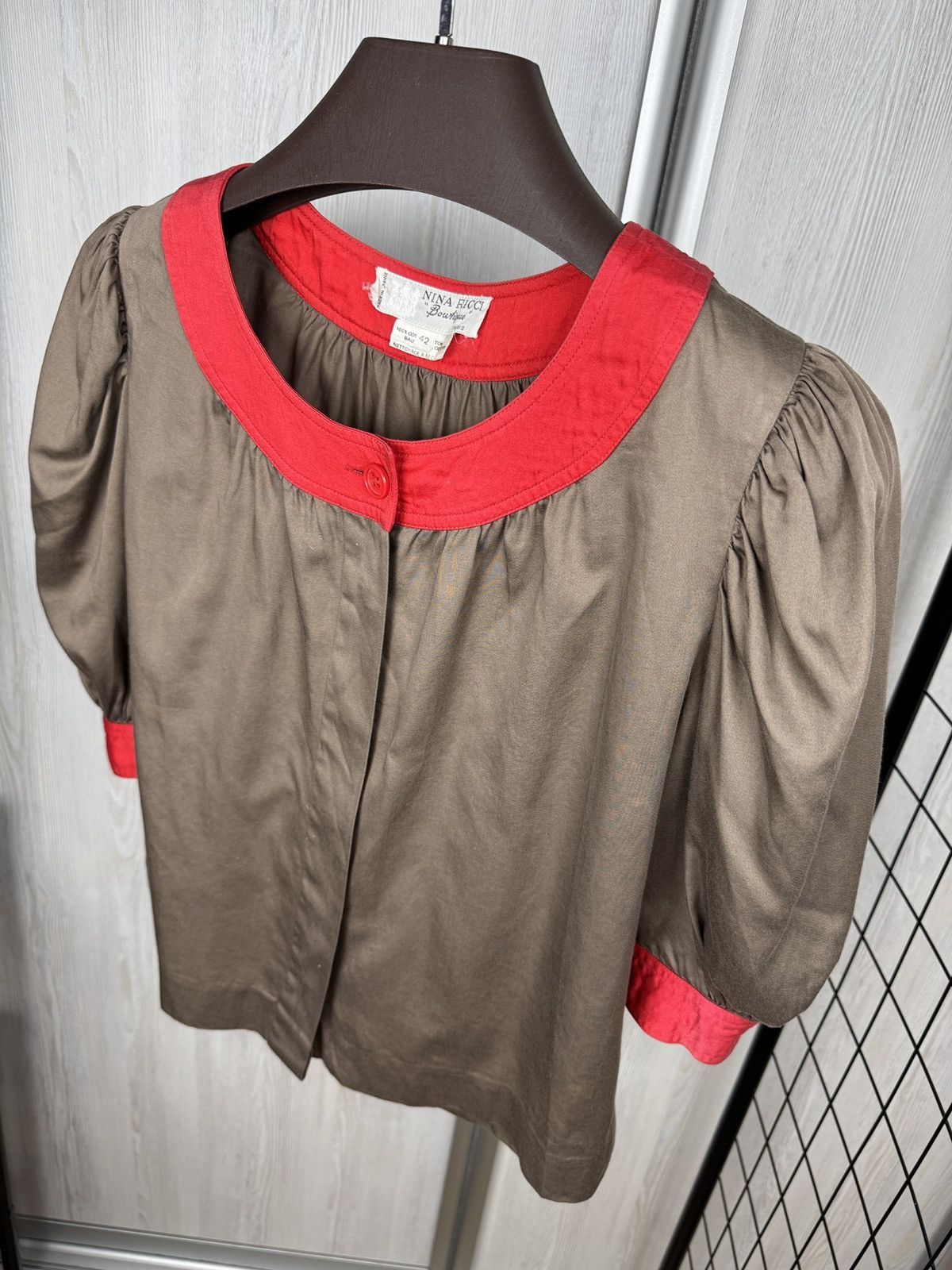 Nina Ricci × Vintage NINA RICCI Boutique Vintage brown red collar cotton blouse Size M / US 6-8 / IT 42-44 - 3 Thumbnail