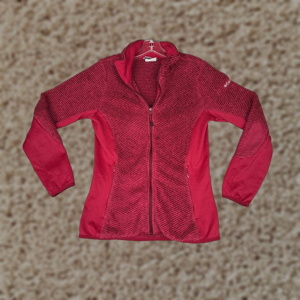 Vintage Columbia Jacket Womens M Red Textured Fleece Full Zip Mock Neck Outdoor Size M / US 6-8 / IT 42-44 - 1 Thumbnail