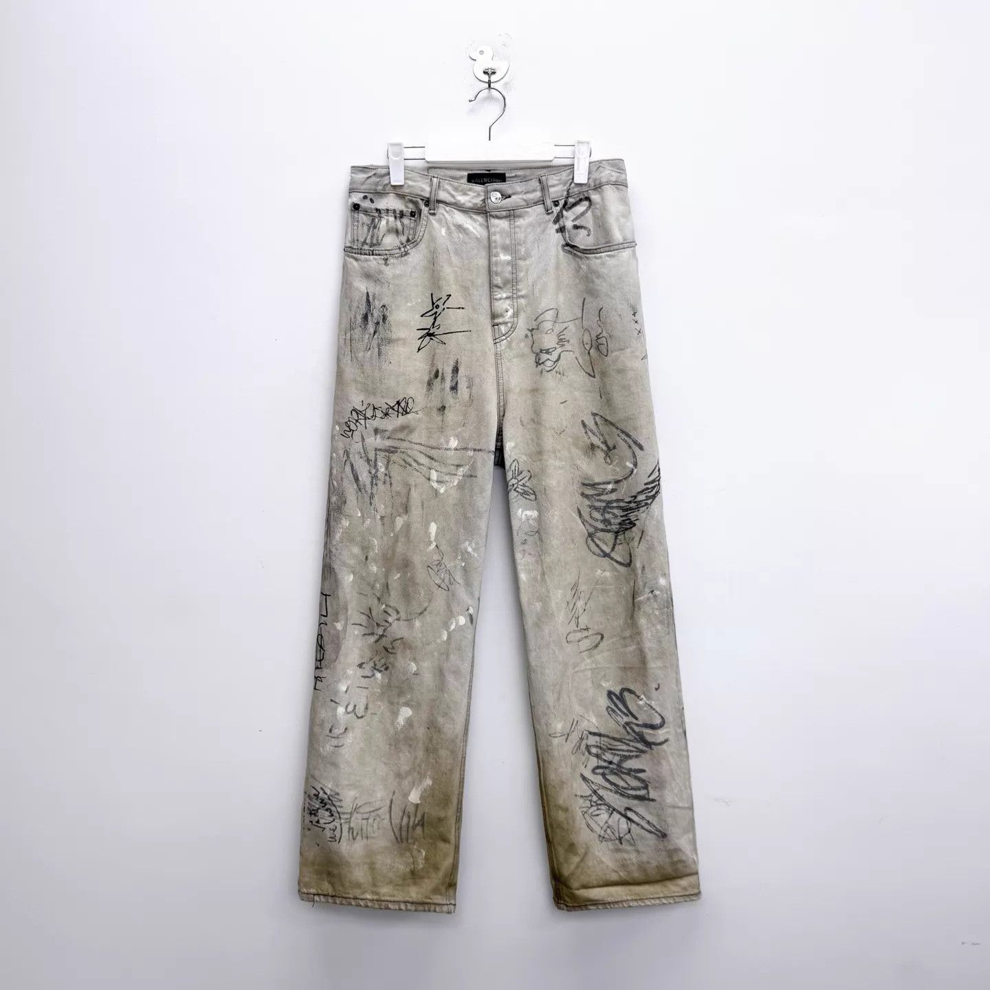 Balenciaga Balenciaga FW23 White Washed Graffiti Muddy Denim XS/OS Size US 27 - 1 Thumbnail