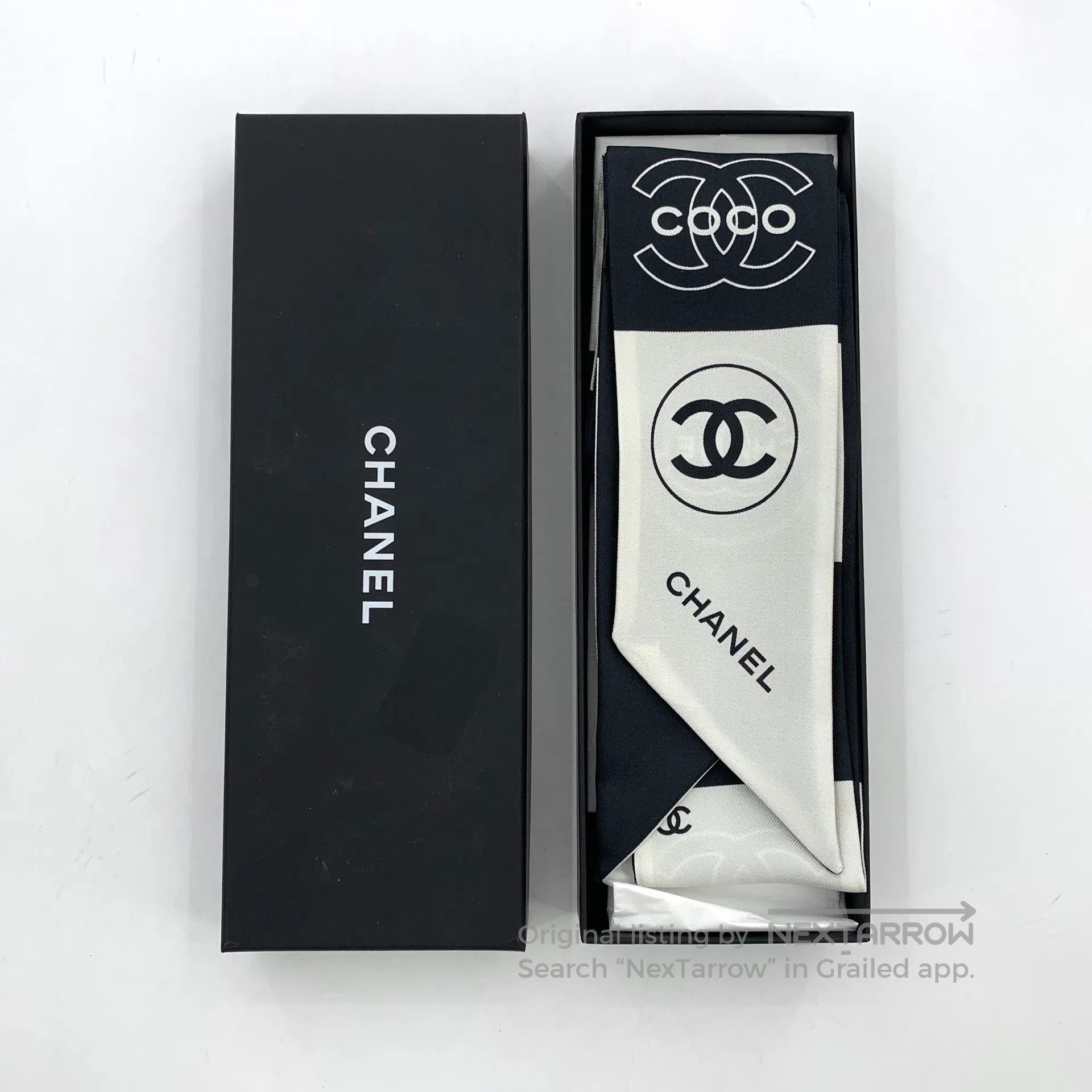 Chanel Chanel Black and White Color Blocked Double C Print Silk S Size ONE SIZE - 9 Thumbnail
