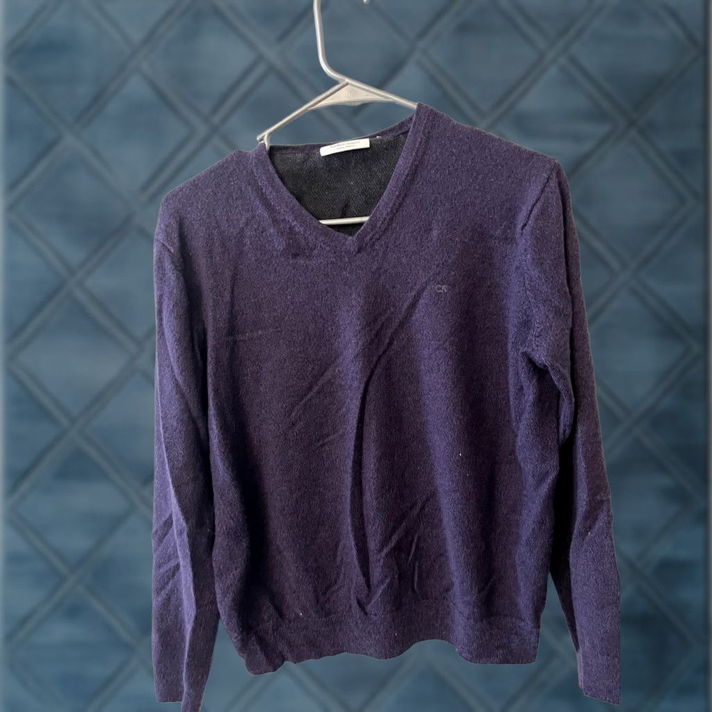 Calvin Klein Calvin Klein Merino Wool Purple V-Neck Pullover Sweater Mens Medium Size US M / EU 48-50 / 2 - 1 Thumbnail