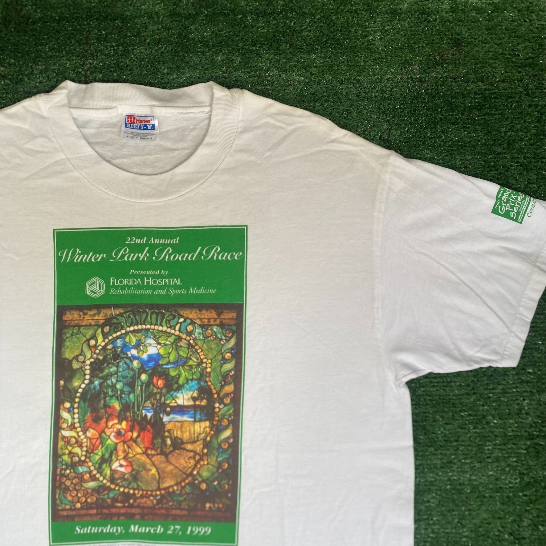 Hanes Vintage 90s Nature Art Shirt Floral Winter Park Race Tee Size US L / EU 52-54 / 3 - 2 Thumbnail