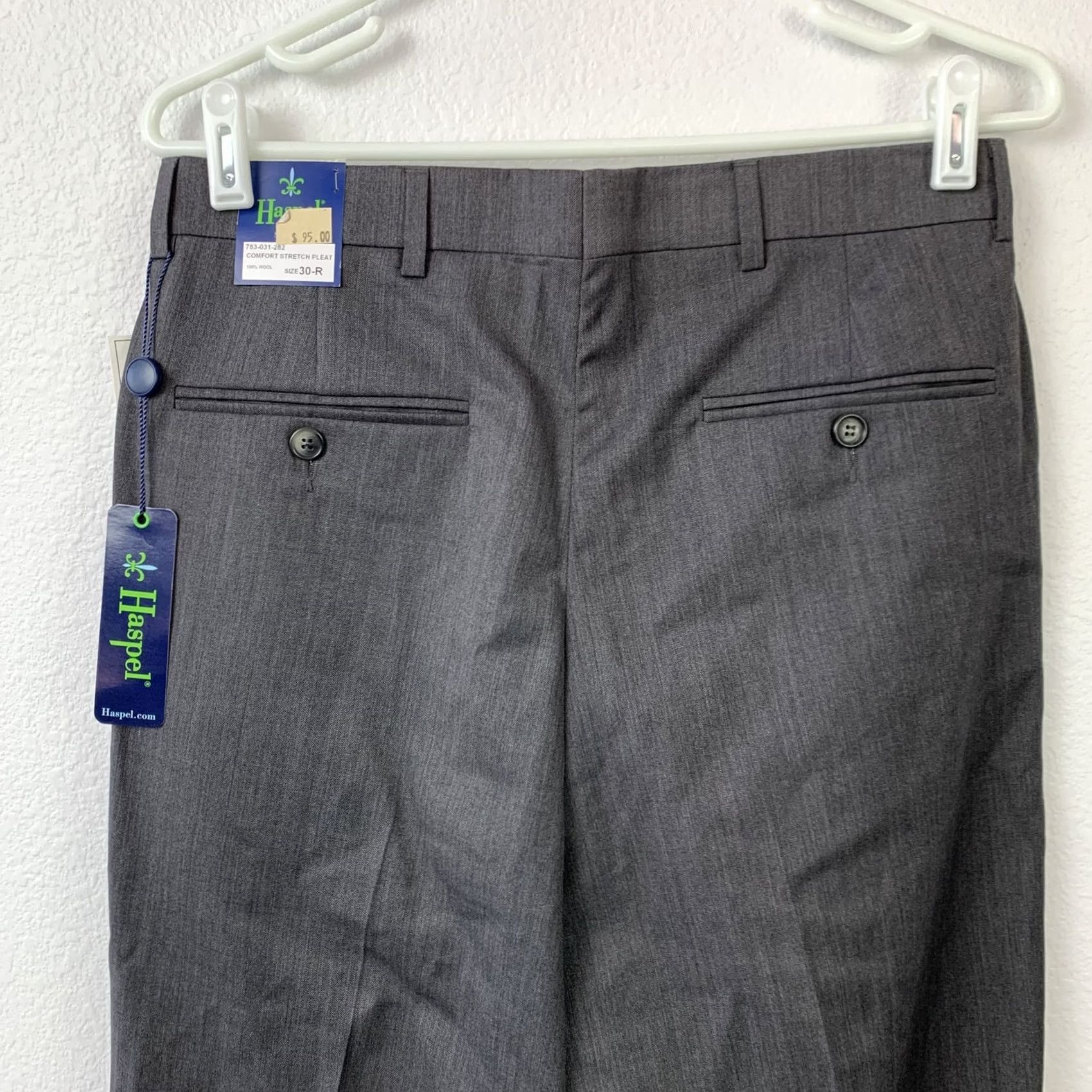Vintage Haspel Men's Dress Pants Comfort Stretch Pleated 100% Wool Charcoal Gray 30R NWT Size US 30 / EU 46 - 6 Thumbnail