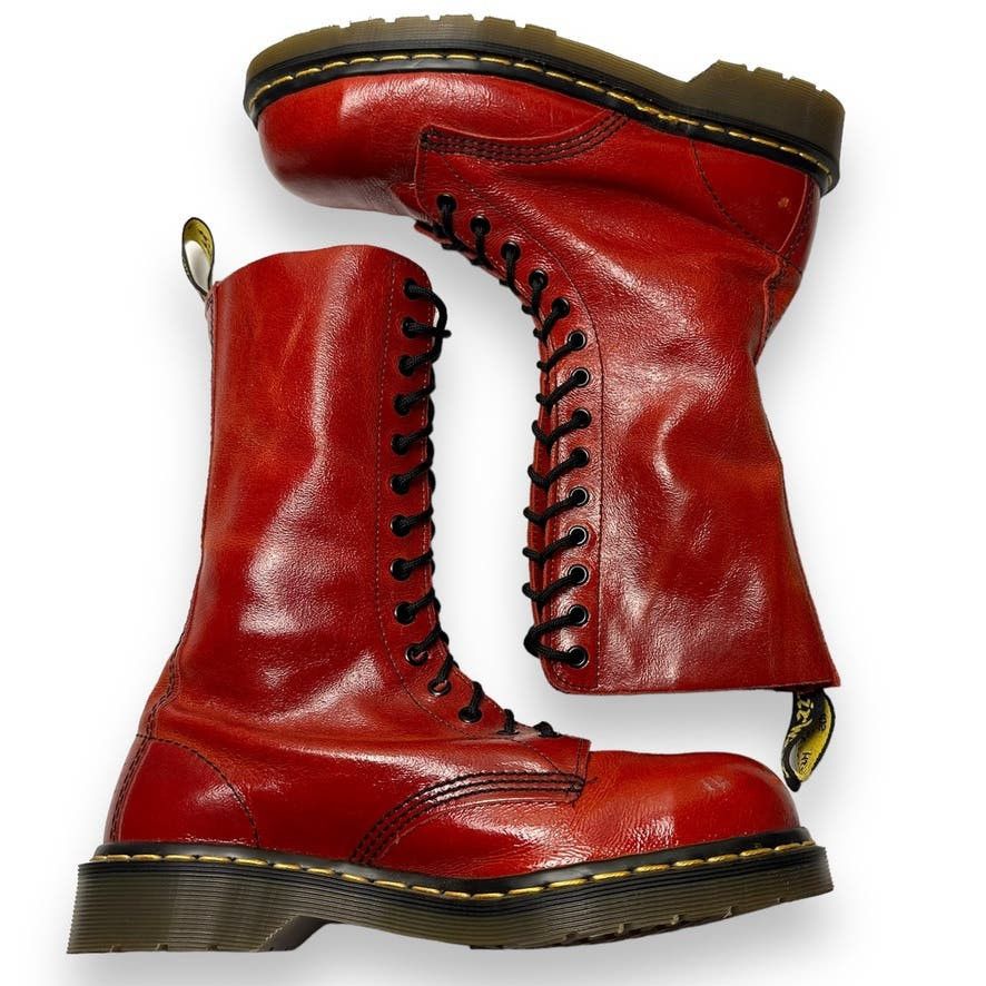 image of Dr Martens Dr. Martens Steel Toe Combat Boots Made In England 90's 1940 in Red, Men's (Size 8)