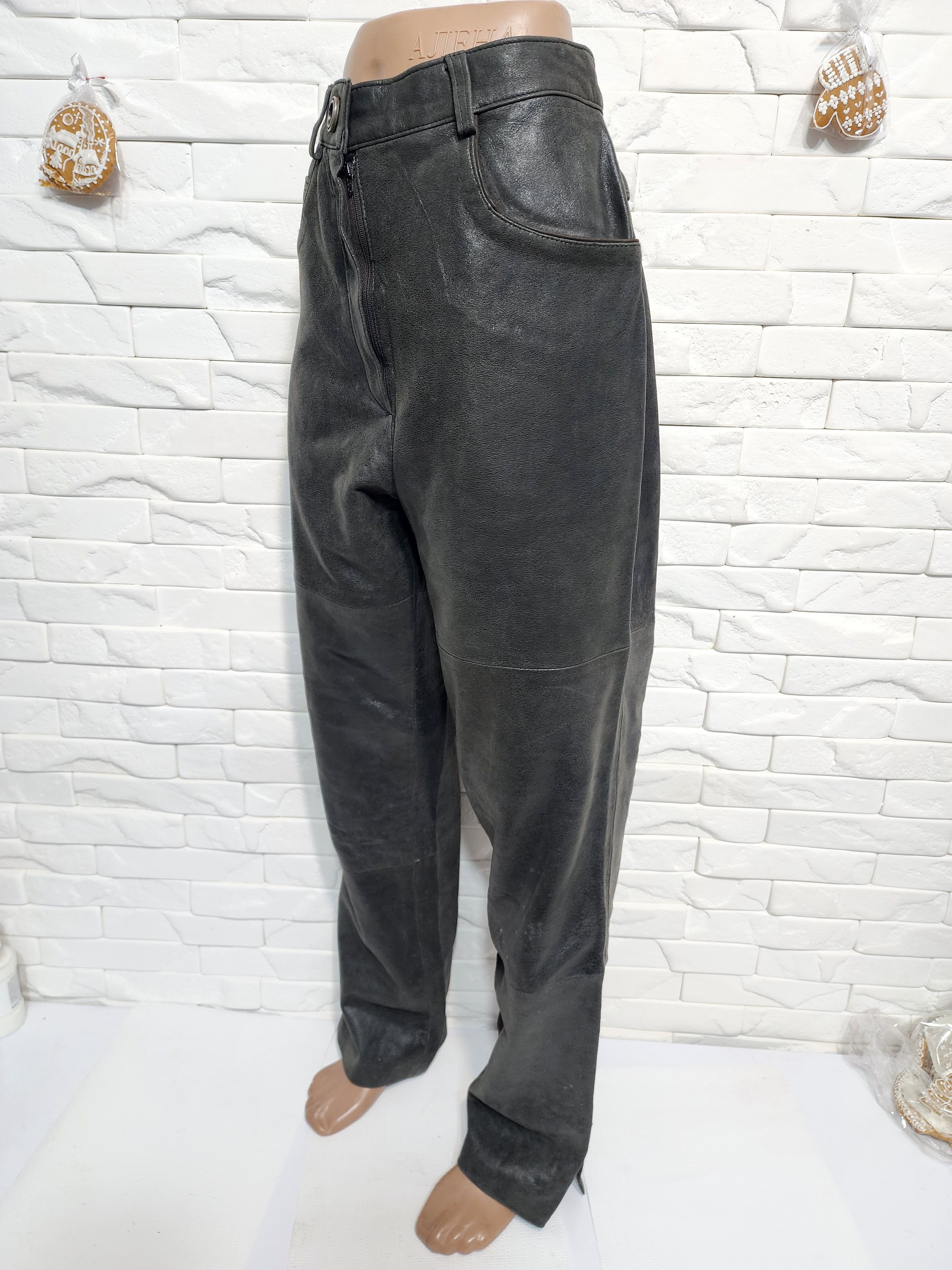 Other Gray Leather Pants: Women's Fitted Genuine Leather Trousers Size 28" / US 6 / IT 42 - 3 Thumbnail