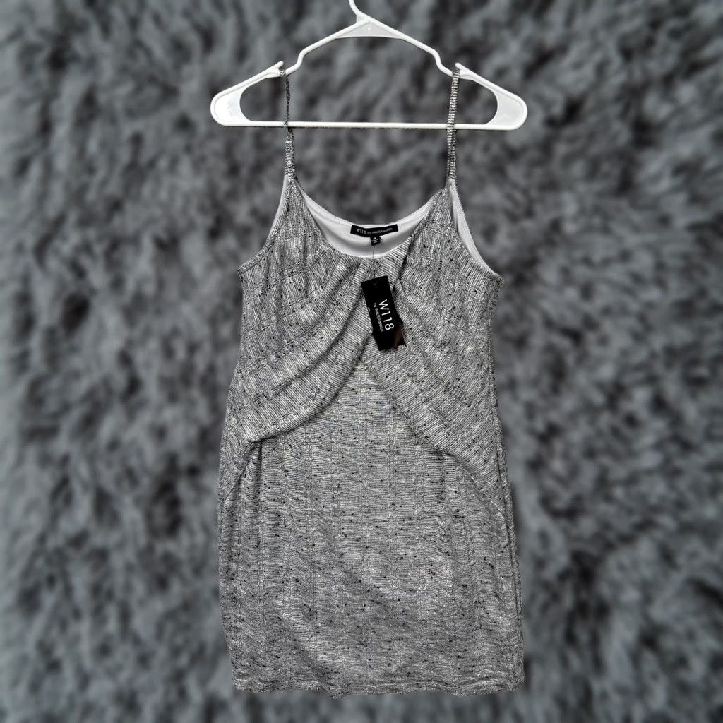 Vintage W118 by Walter Baker Tank Dress M Gray Knit Ruched Overlay Sleeveless Mini Lined Spring Summer USA Womens Streetwear Dress Size M / US 6-8 / IT 42-44 - 1 Thumbnail